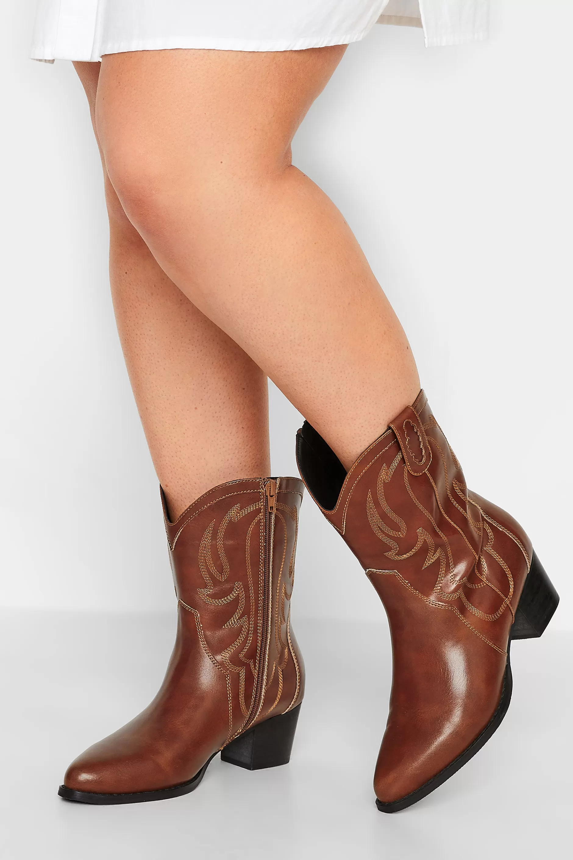 Women M&Co Boots>Limited Collection Limited Collection Brown Cowboy Ankle Boots In Extra Wide Eee Fit