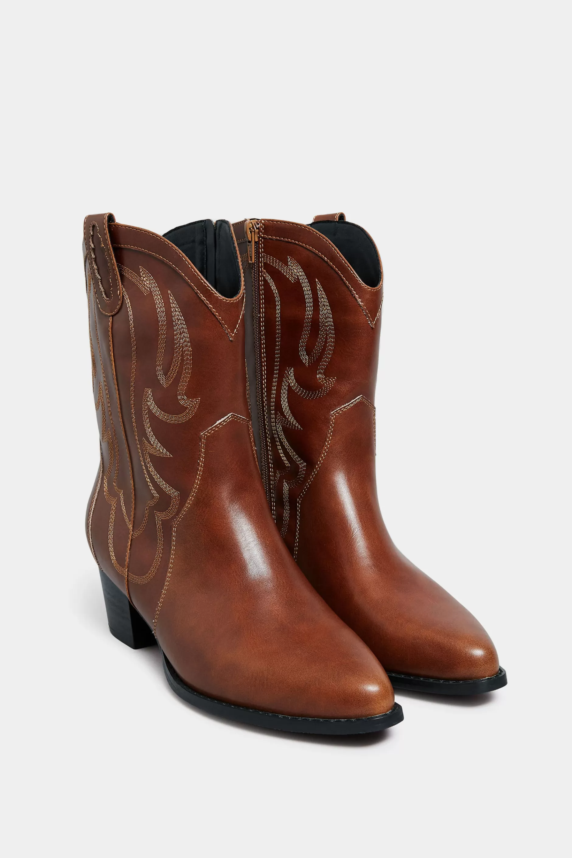 Women M&Co Boots>Limited Collection Limited Collection Brown Cowboy Ankle Boots In Extra Wide Eee Fit