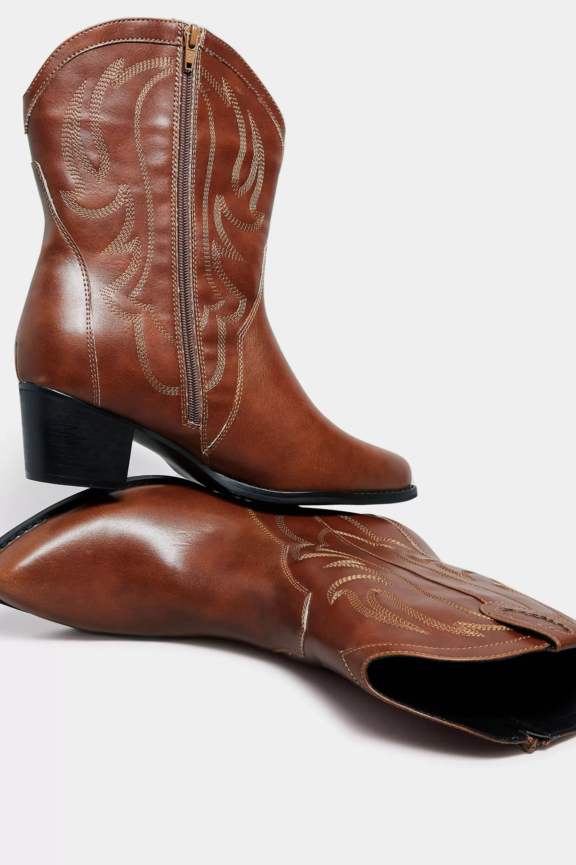 Women M&Co Boots>Limited Collection Limited Collection Brown Cowboy Ankle Boots In Extra Wide Eee Fit