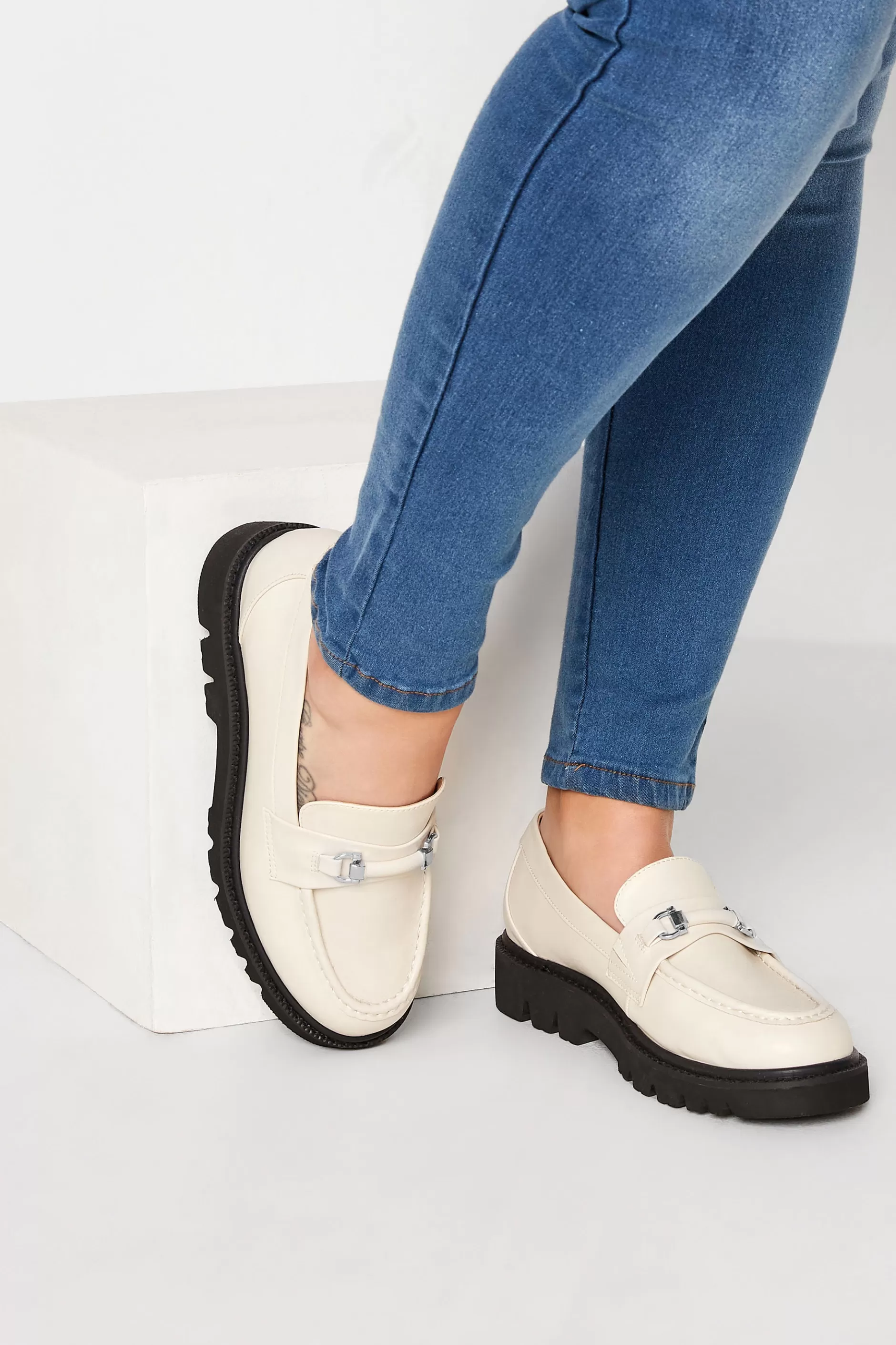 Women M&Co Flat Shoes>Limited Collection Limited Collection Cream Chunky Saddle Loafers In Extra Wide Eee Fit
