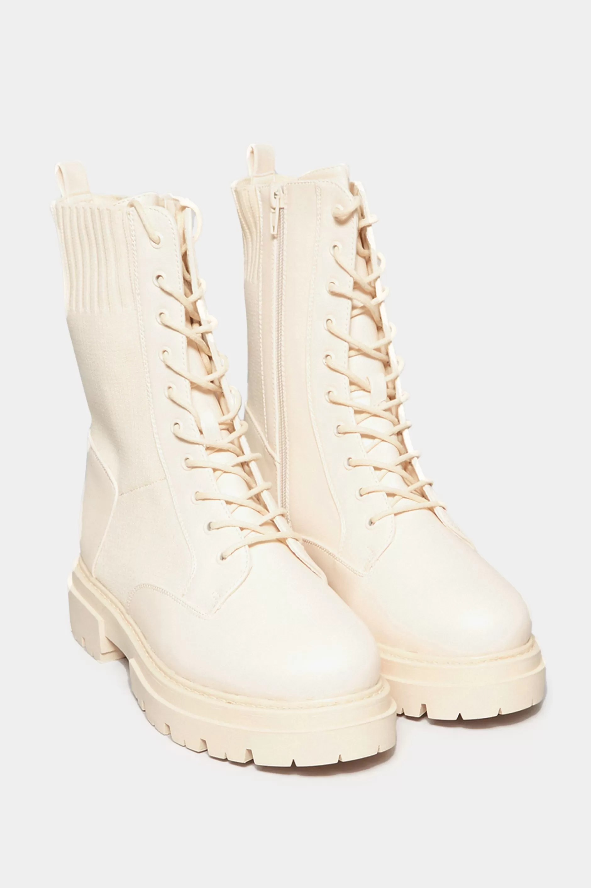 Women M&Co Boots>Limited Collection Limited Collection Cream Chunky Sock Lace Up Boots In Wide E Fit & Extra Wide Eee Fit