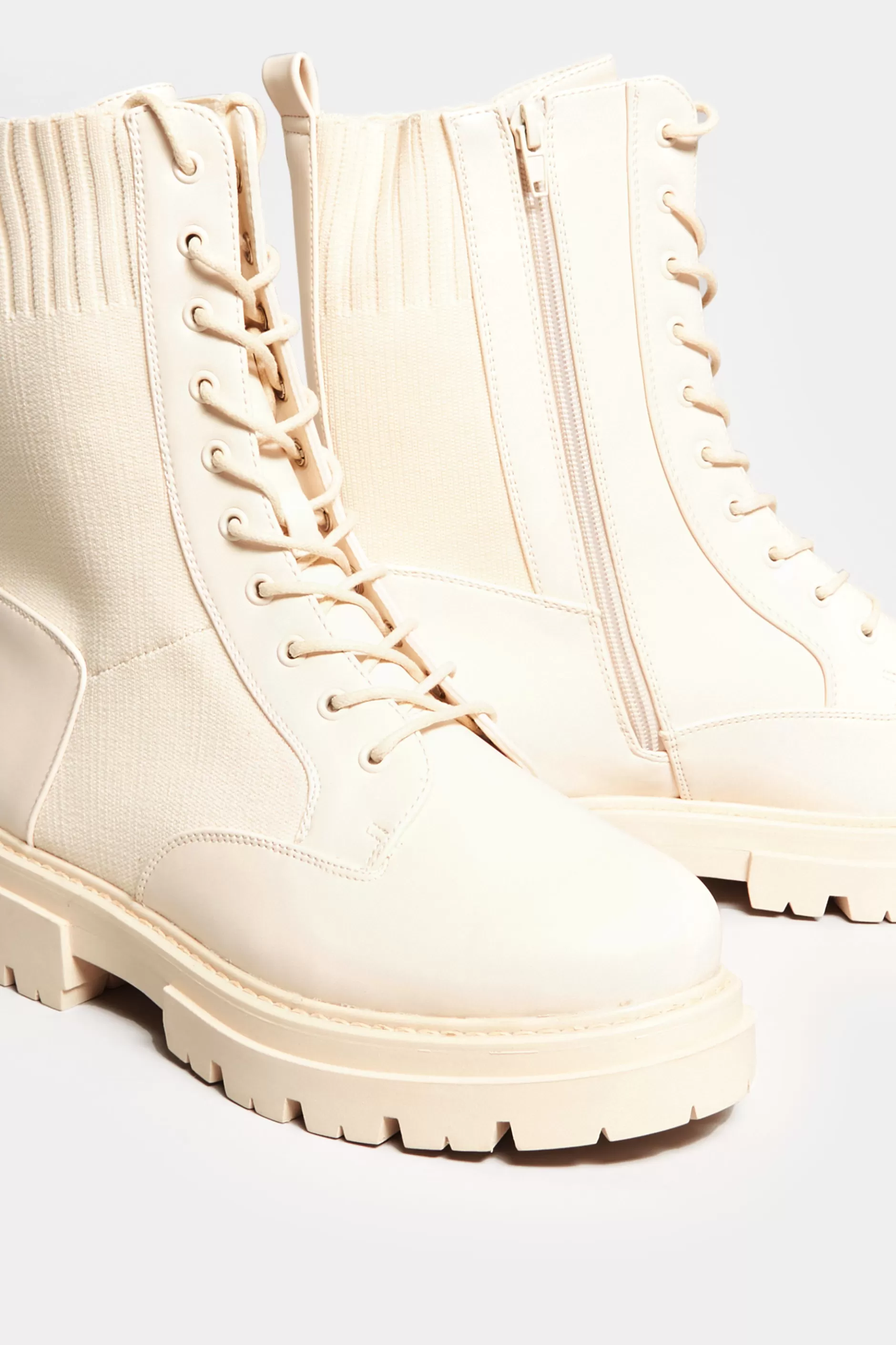 Women M&Co Boots>Limited Collection Limited Collection Cream Chunky Sock Lace Up Boots In Wide E Fit & Extra Wide Eee Fit
