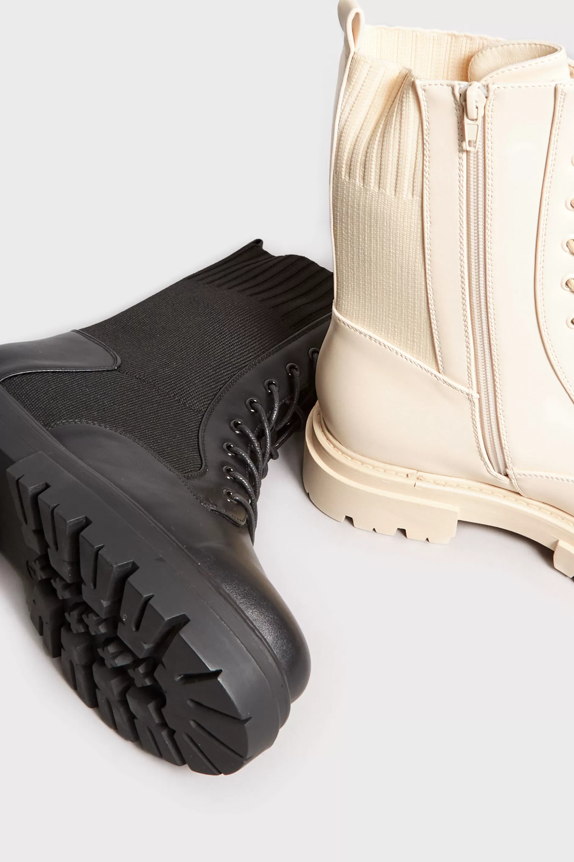 Women M&Co Boots>Limited Collection Limited Collection Cream Chunky Sock Lace Up Boots In Wide E Fit & Extra Wide Eee Fit