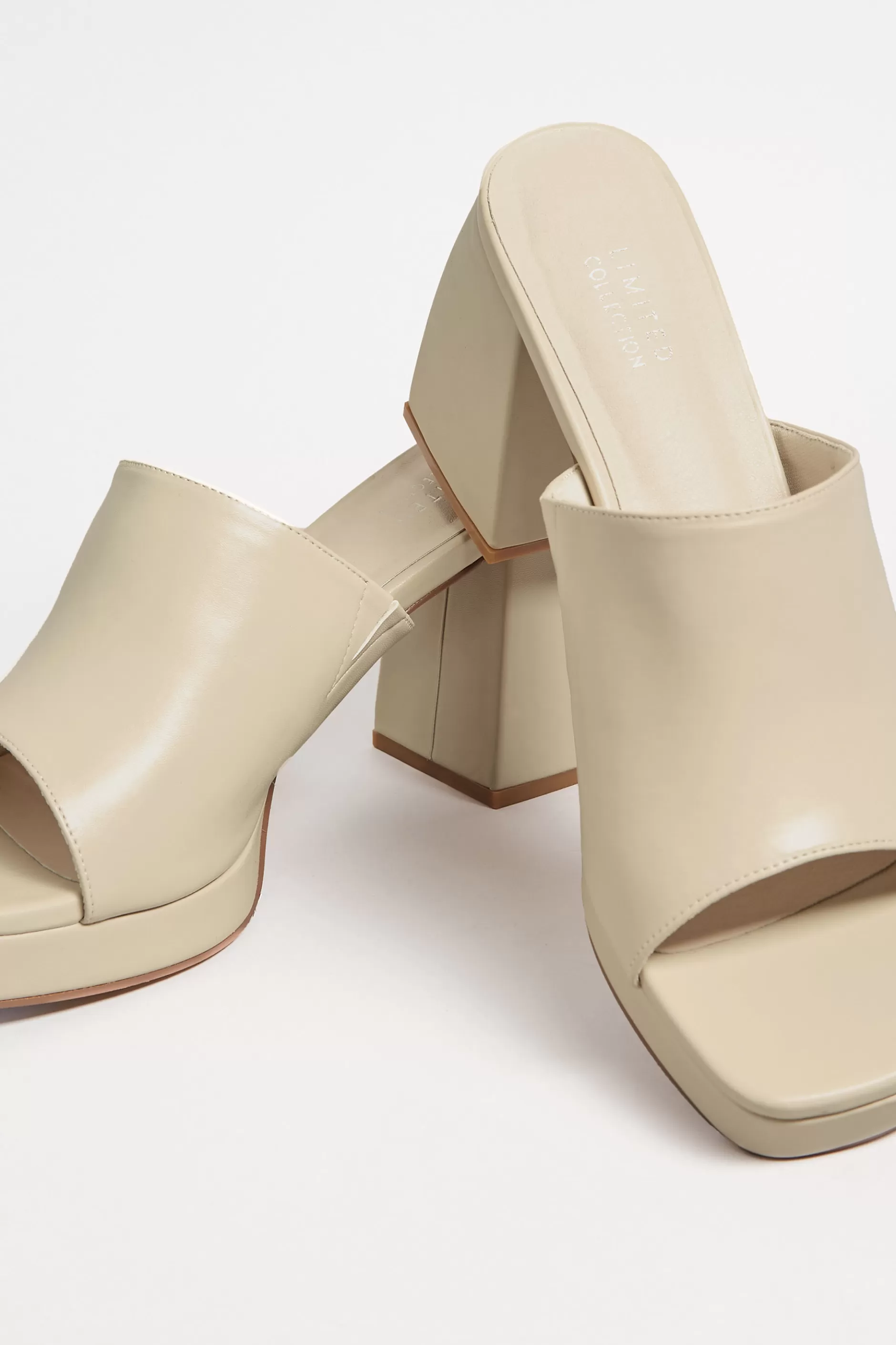 Women M&Co Heels>Limited Collection Limited Collection Cream Platform Block Mule Sandal Heels In Wide E Fit & Extra Wide Eee Fit
