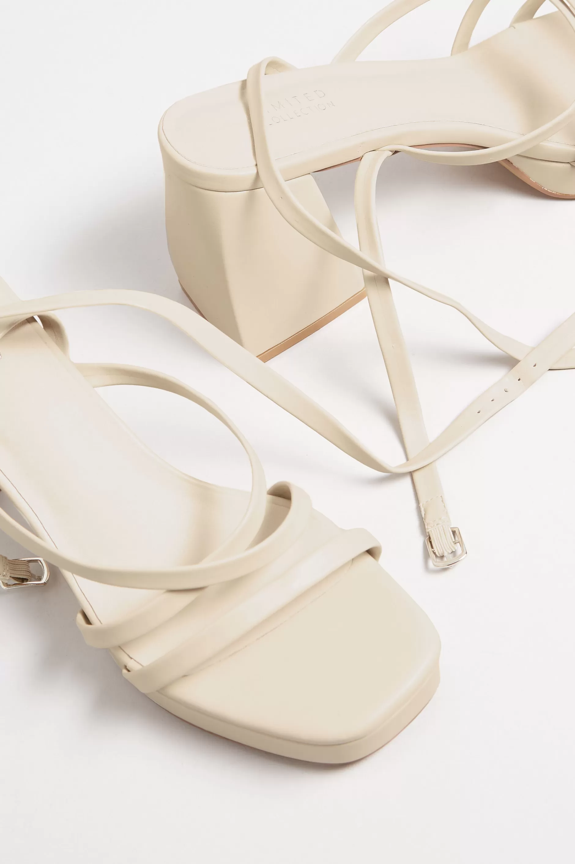 Women M&Co Heels>Limited Collection Limited Collection Cream Strappy Platform Block Heel Sandals In Wide E Fit & Extra Wide Eee Fit