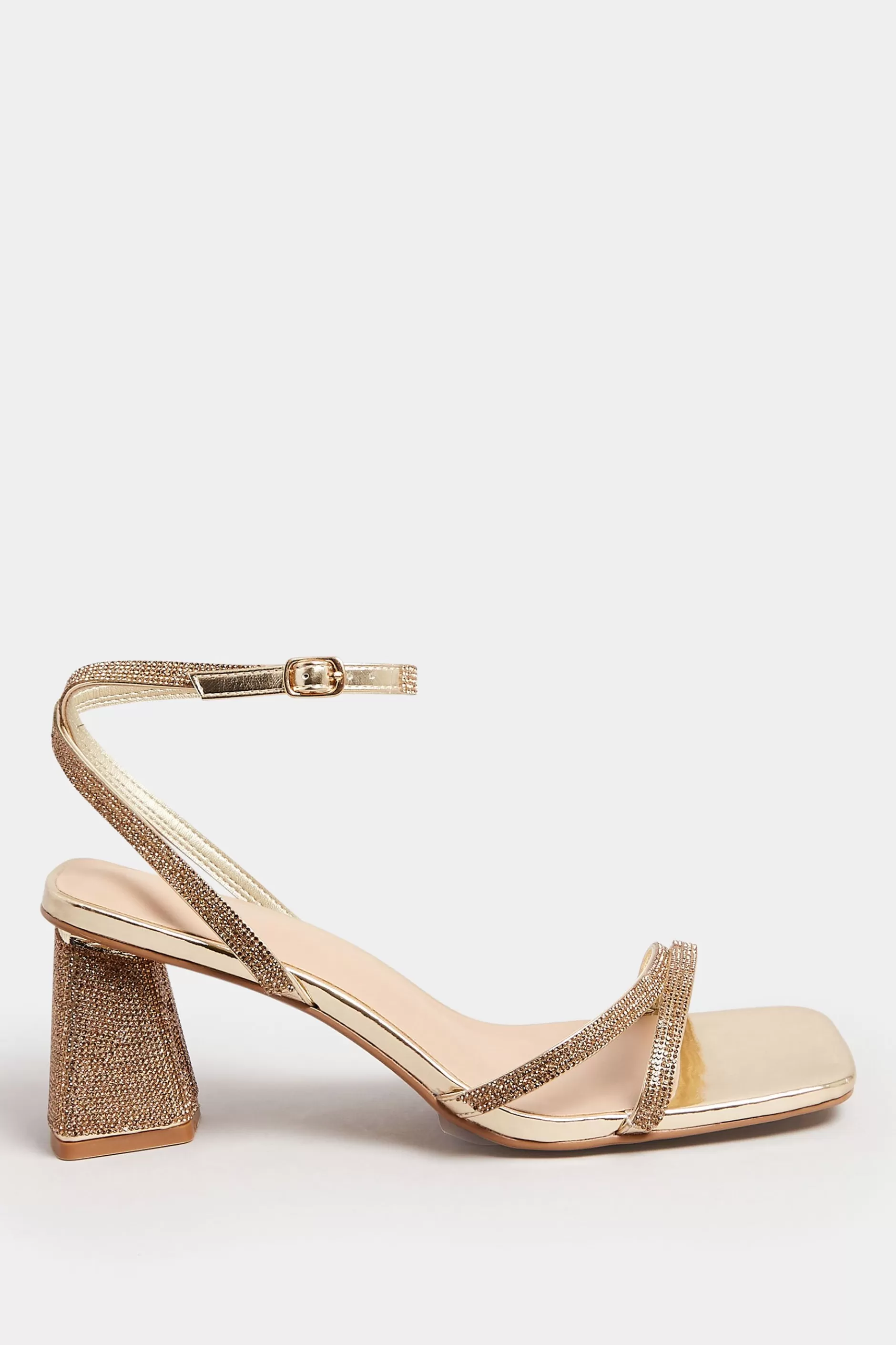 Women M&Co Heels>Limited Collection Limited Collection Gold Diamante Strappy Heel Sandals In Wide E Fit & Extra Wide Eee Fit