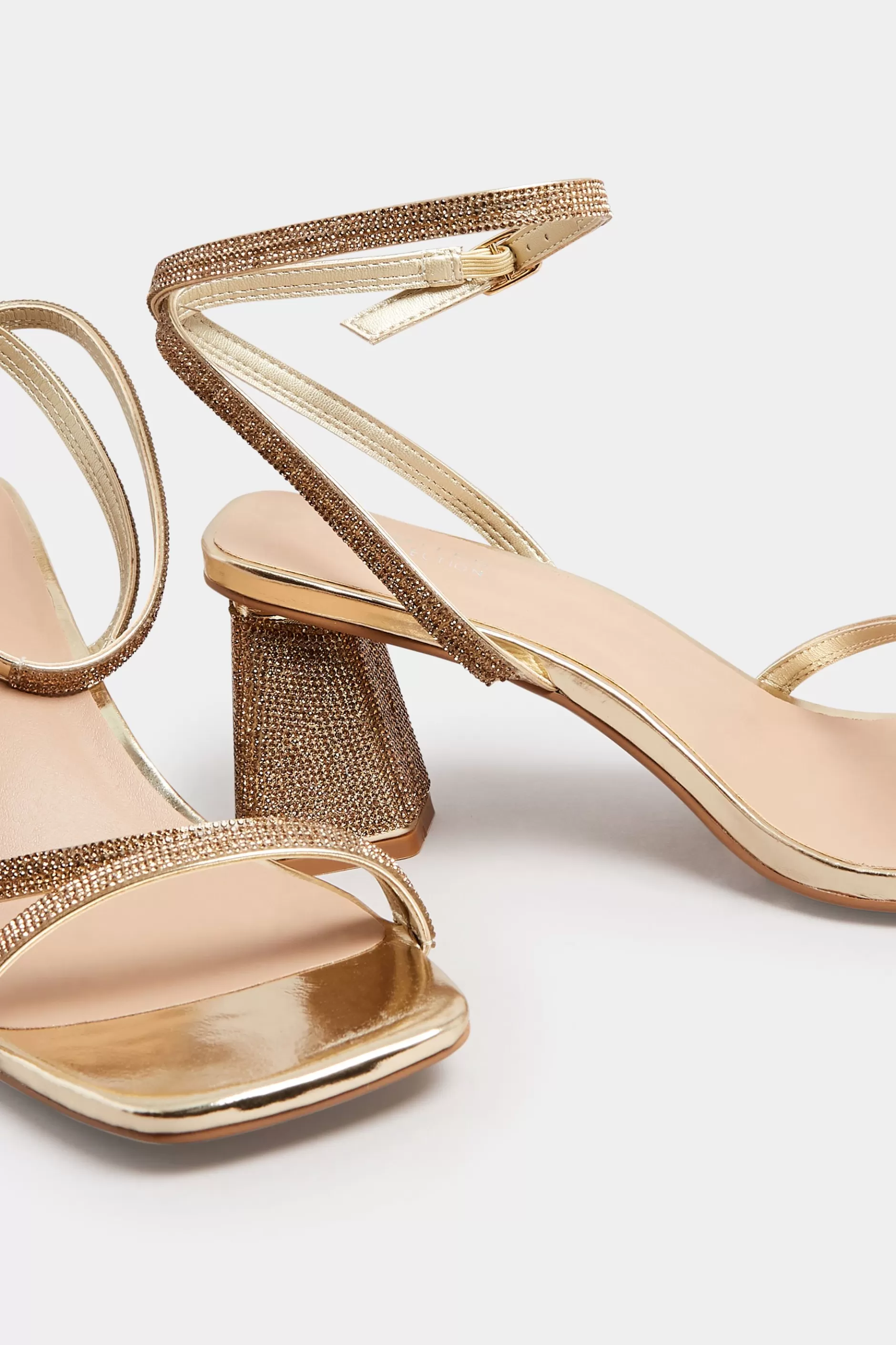 Women M&Co Heels>Limited Collection Limited Collection Gold Diamante Strappy Heel Sandals In Wide E Fit & Extra Wide Eee Fit