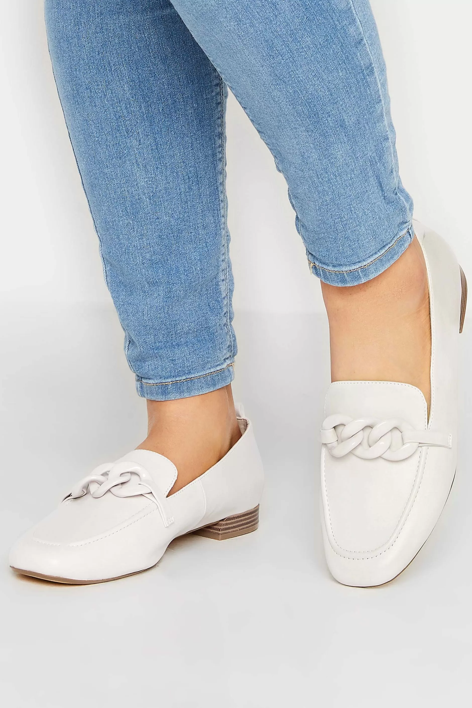 Women M&Co Flat Shoes>Limited Collection Limited Collection Ivory White Chain Loafers In Wide E Fit