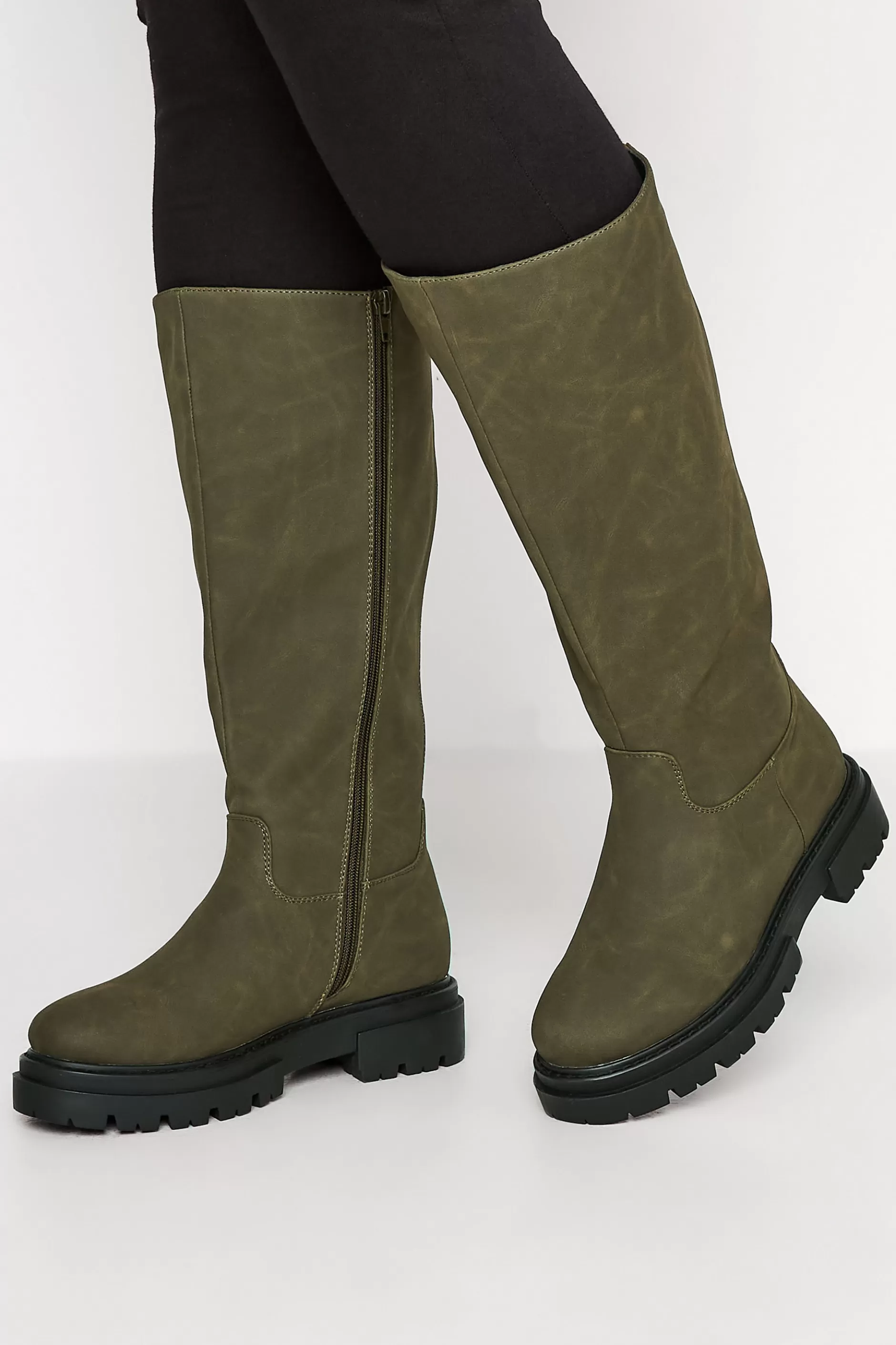 Women M&Co Boots>Limited Collection Limited Collection Khaki Green Chunky Calf Boots In Extra Wide Eee Fit