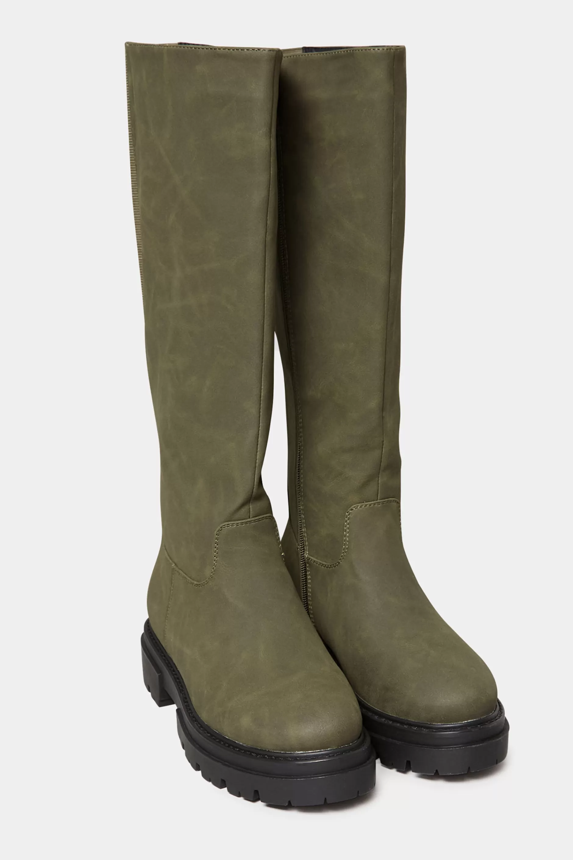 Women M&Co Boots>Limited Collection Limited Collection Khaki Green Chunky Calf Boots In Extra Wide Eee Fit