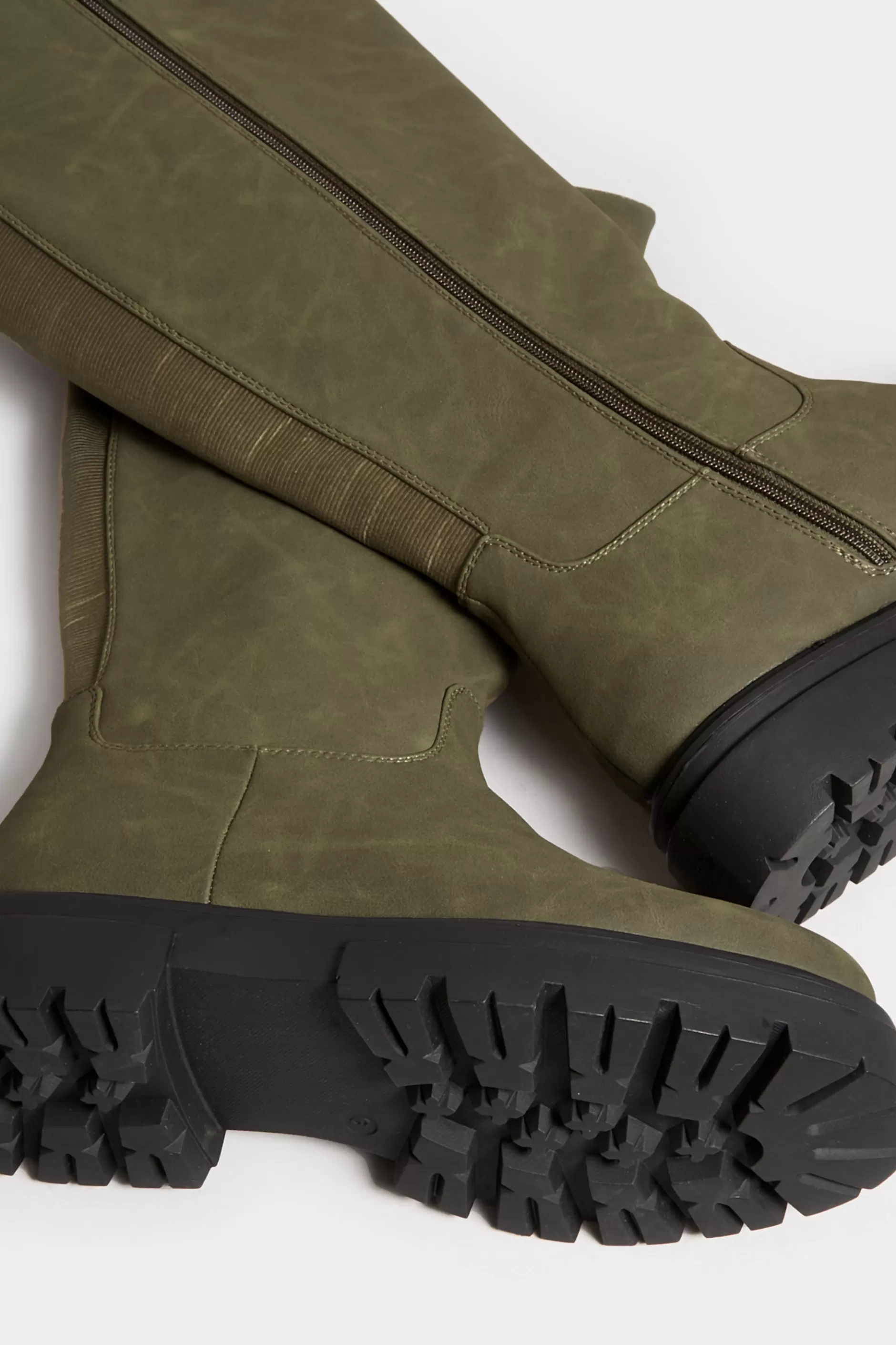 Women M&Co Boots>Limited Collection Limited Collection Khaki Green Chunky Calf Boots In Extra Wide Eee Fit