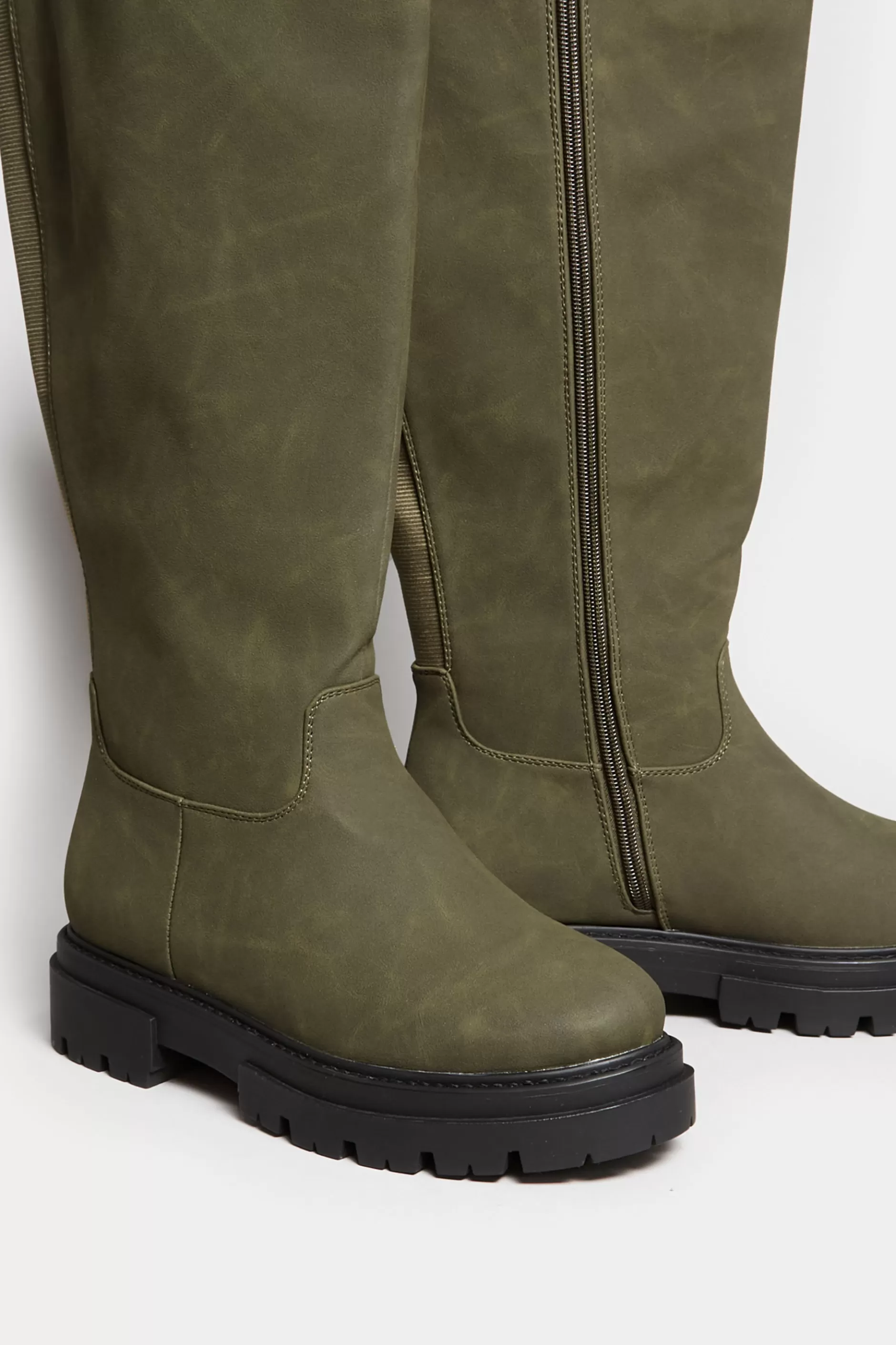 Women M&Co Boots>Limited Collection Limited Collection Khaki Green Chunky Calf Boots In Extra Wide Eee Fit