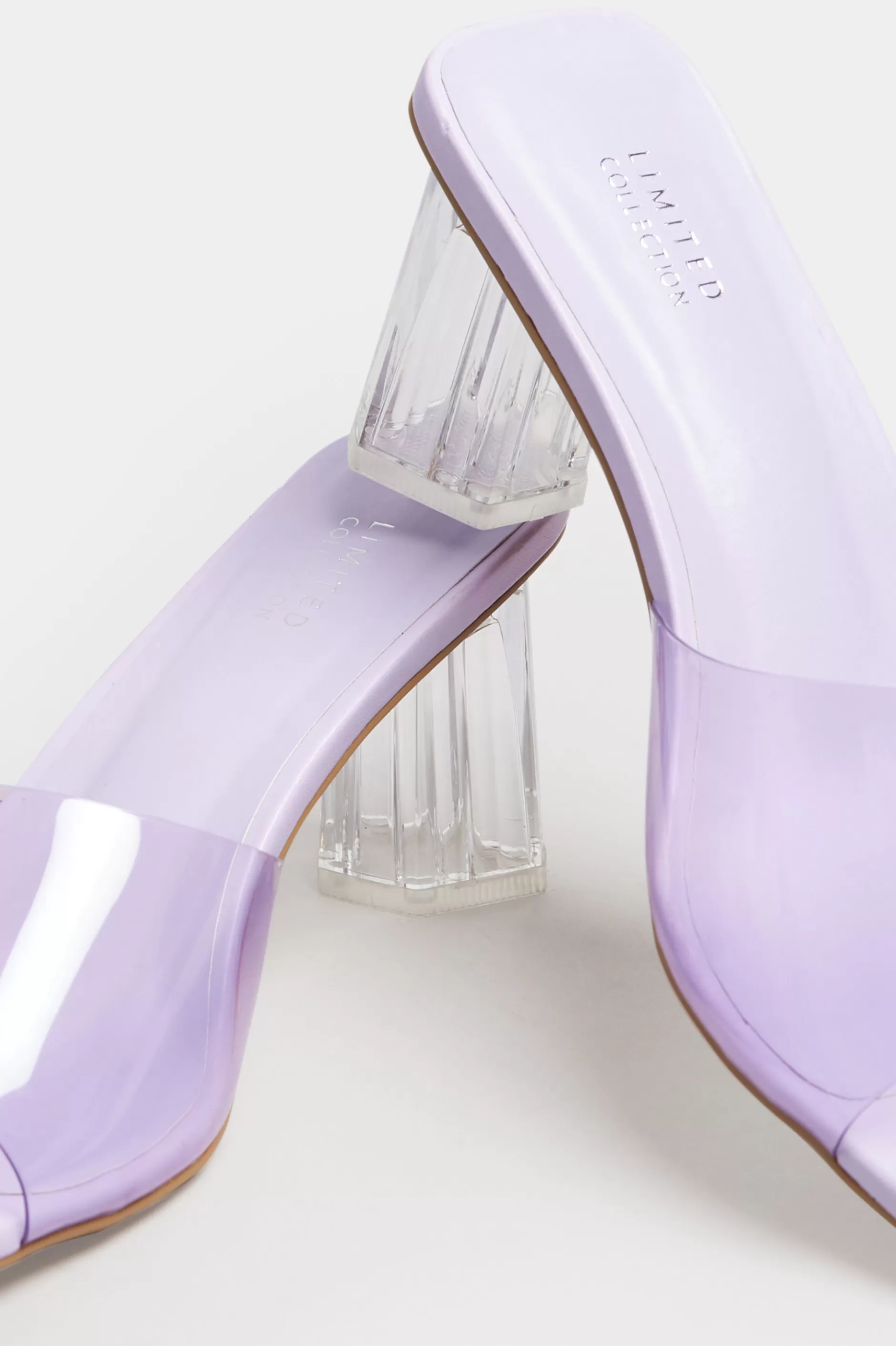 Women M&Co Mules & Sliders>Limited Collection Limited Collection Lilac Purple & Clear Block Heel Mules In Extra Wide Eee Fit