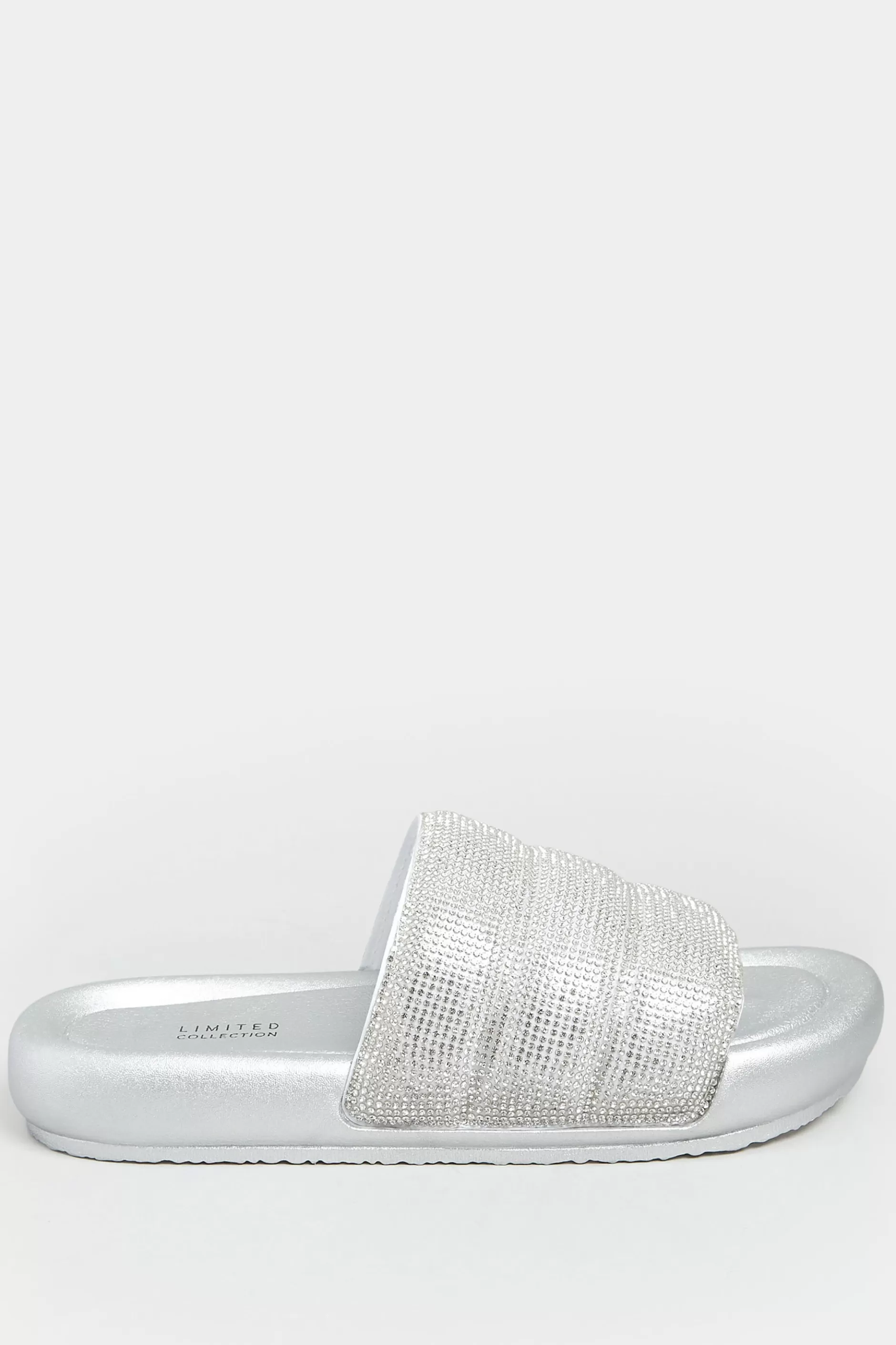 Women M&Co Mules & Sliders>Limited Collection Limited Collection Silver Diamante Embellished Padded Silders In Wide E Fit