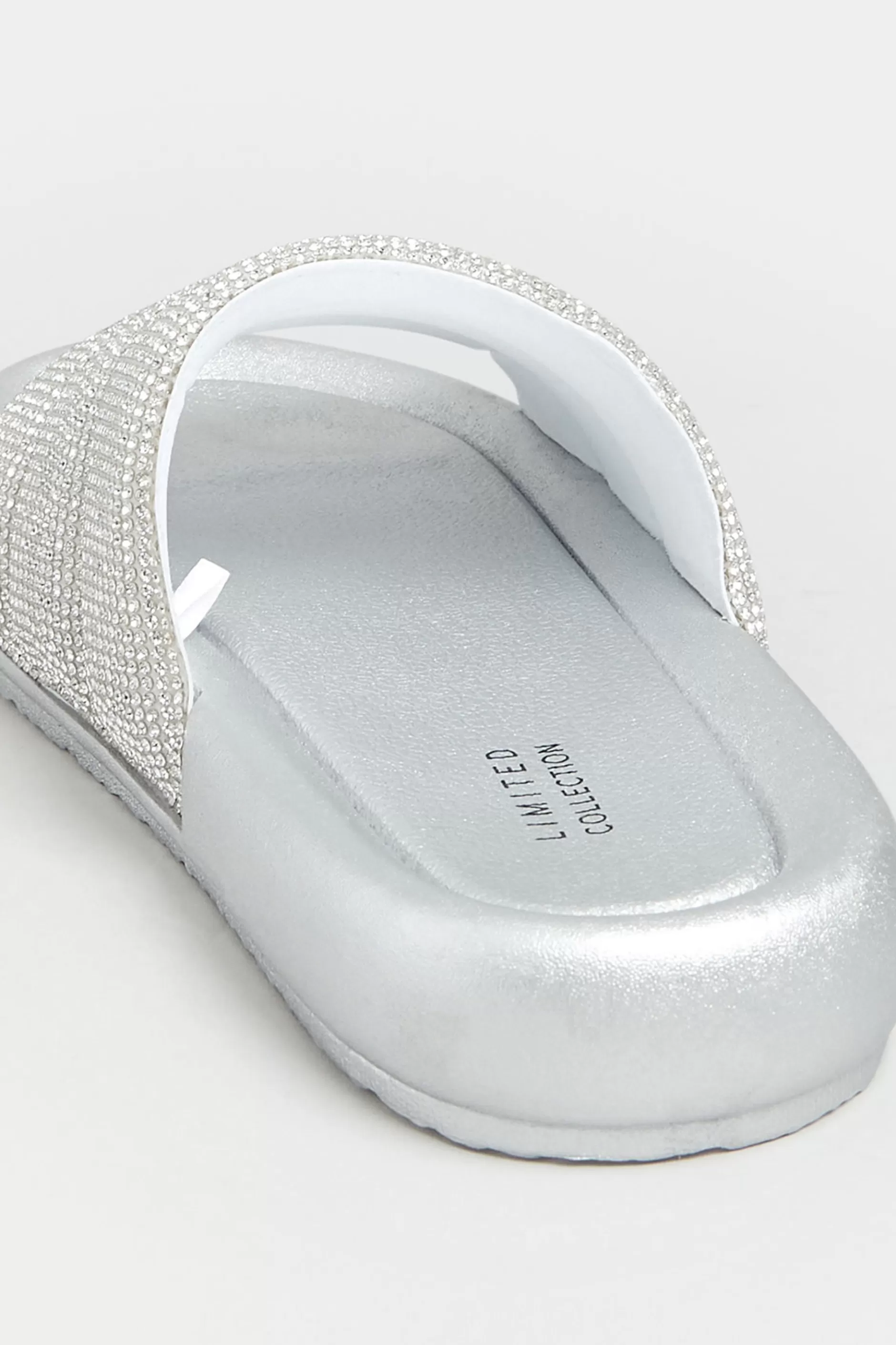 Women M&Co Mules & Sliders>Limited Collection Limited Collection Silver Diamante Embellished Padded Silders In Wide E Fit