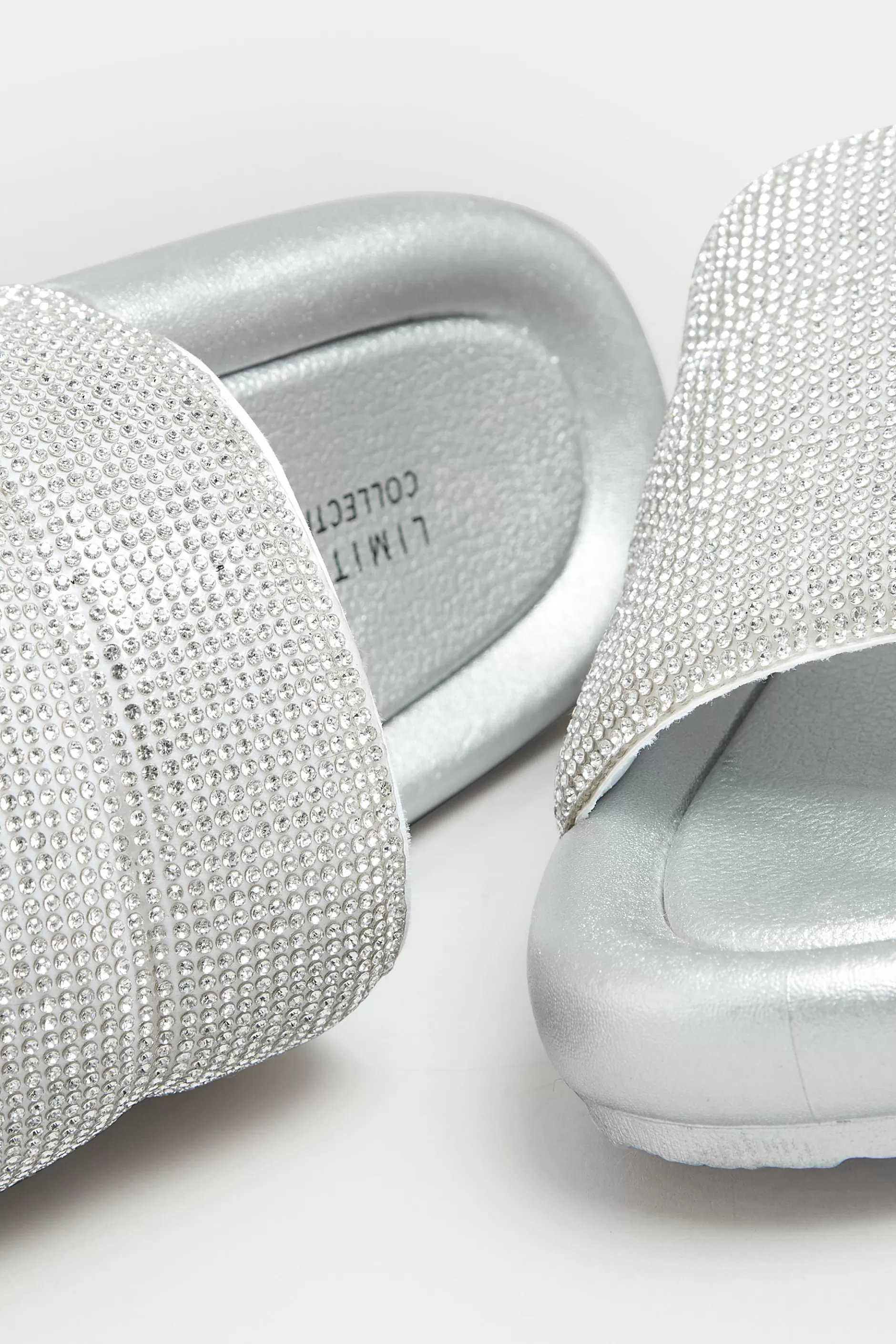 Women M&Co Mules & Sliders>Limited Collection Limited Collection Silver Diamante Embellished Padded Silders In Wide E Fit