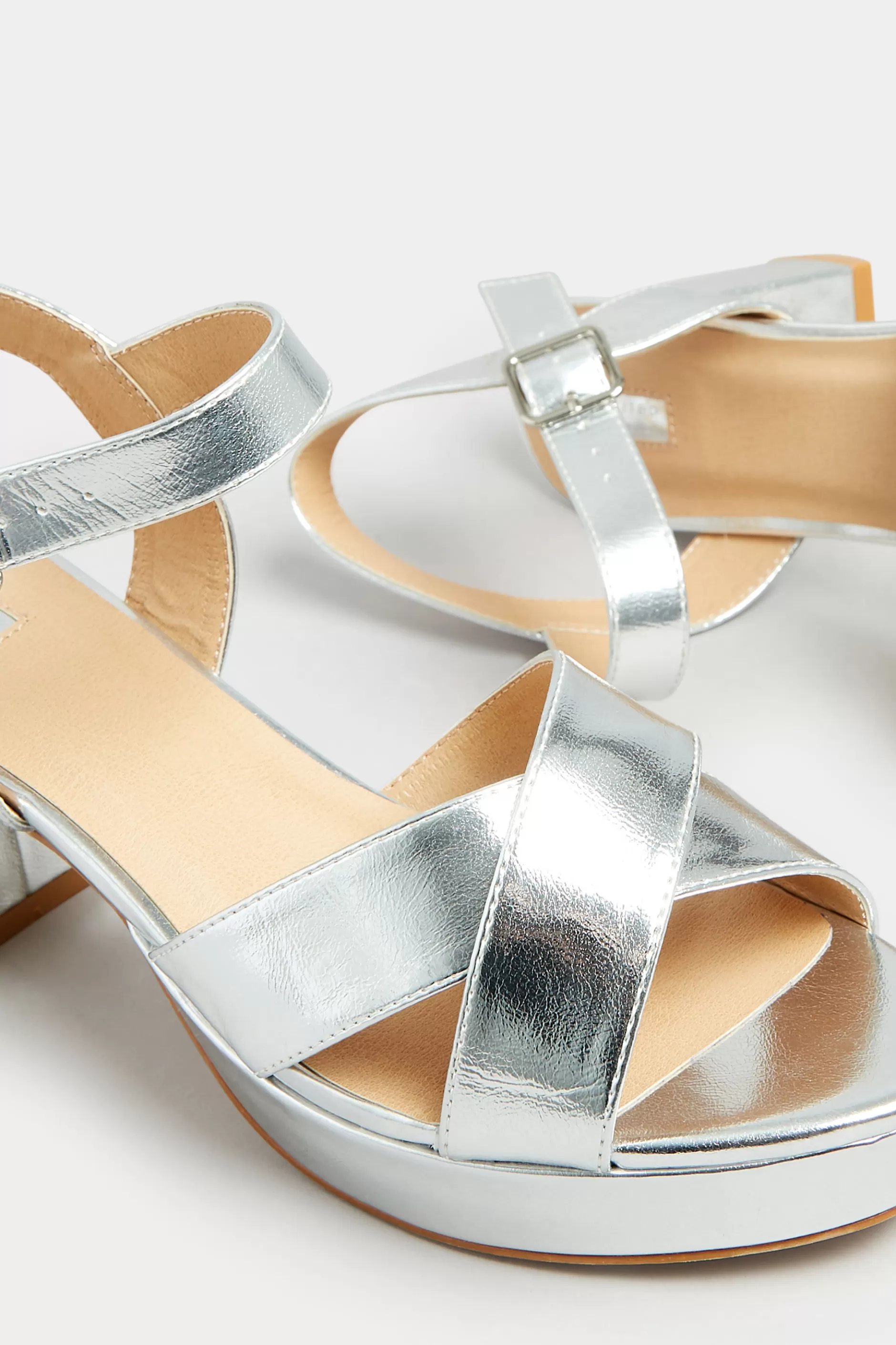 Women M&Co Heels>Limited Collection Limited Collection Silver Metallic Platform Heels In Wide E Fit & Extra Wide Eee Fit