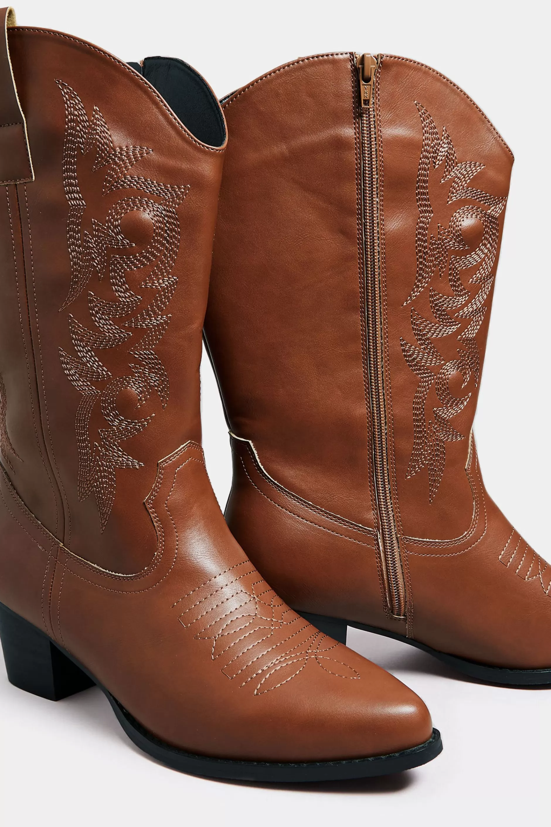 Women M&Co Boots>Limited Collection Limited Collection Tan Brown Cowboy Boots In Extra Wide Eee Fit