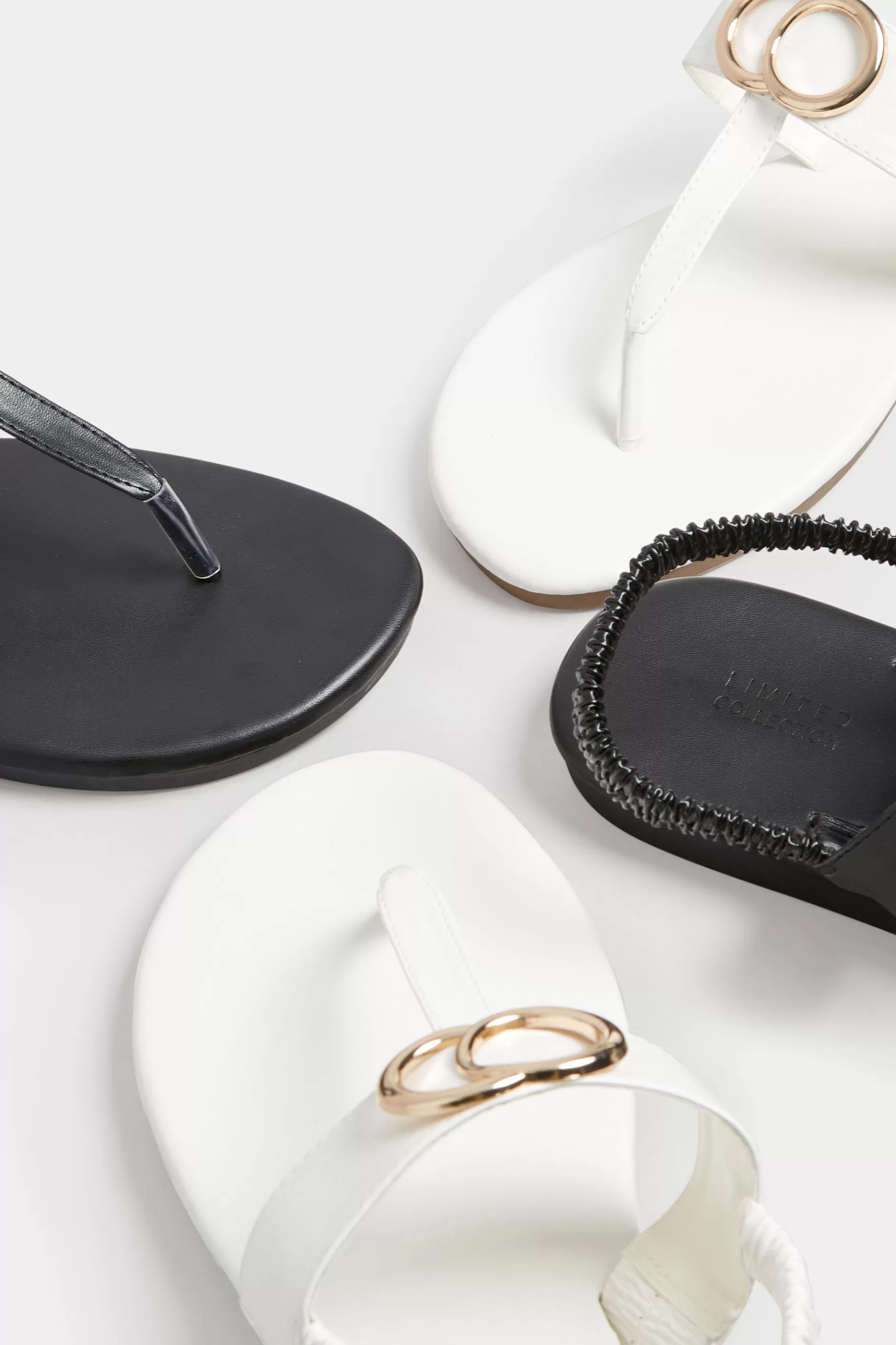 Women M&Co Sandals>Limited Collection Limited Collection White & Gold Double Ring Sandals In Wide E Fit & Extra Wide Eee Fit