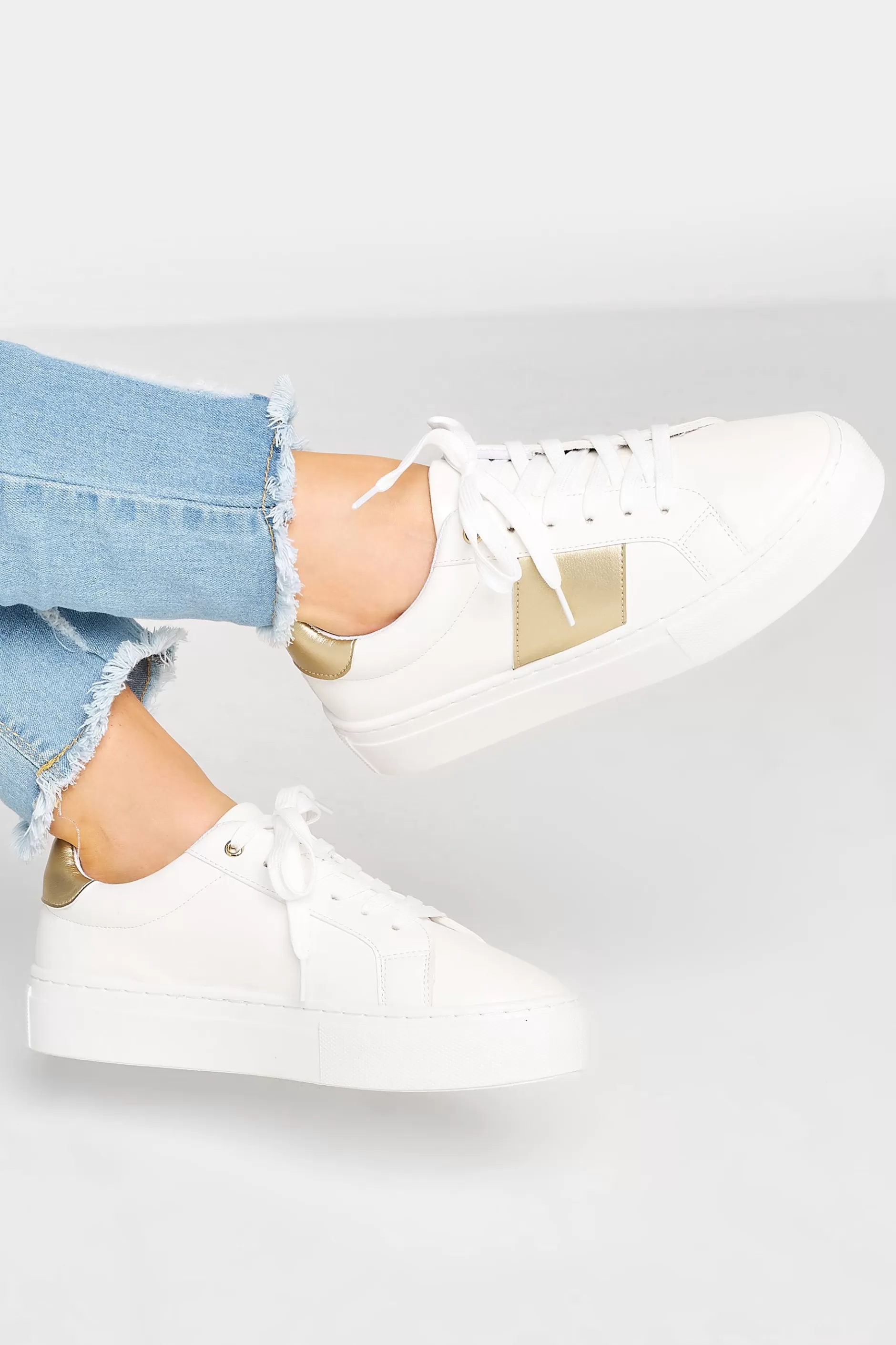 Women M&Co Trainers>Limited Collection Limited Collection White & Gold Stripe Trainers In Wide Eee Fit
