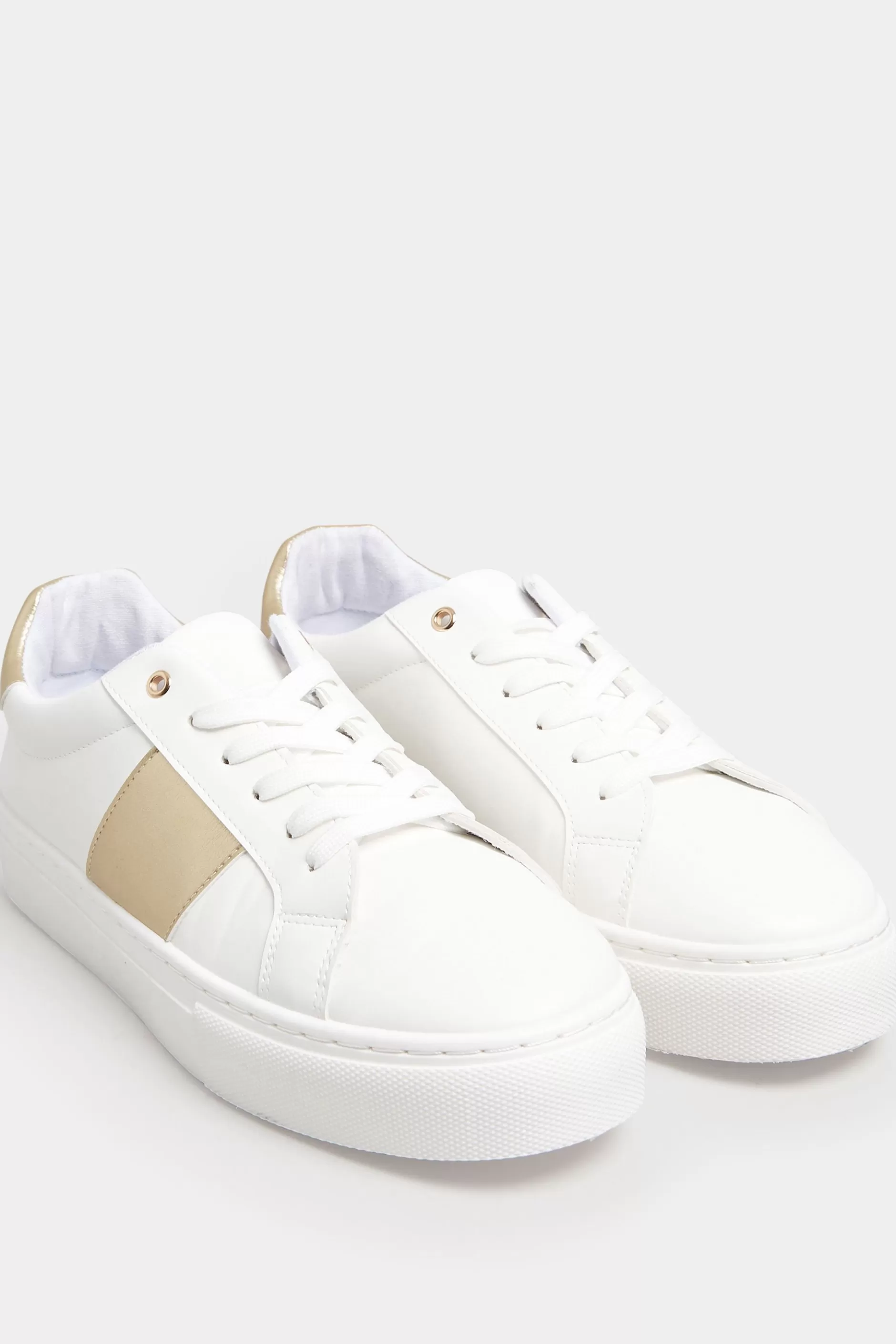 Women M&Co Trainers>Limited Collection Limited Collection White & Gold Stripe Trainers In Wide Eee Fit