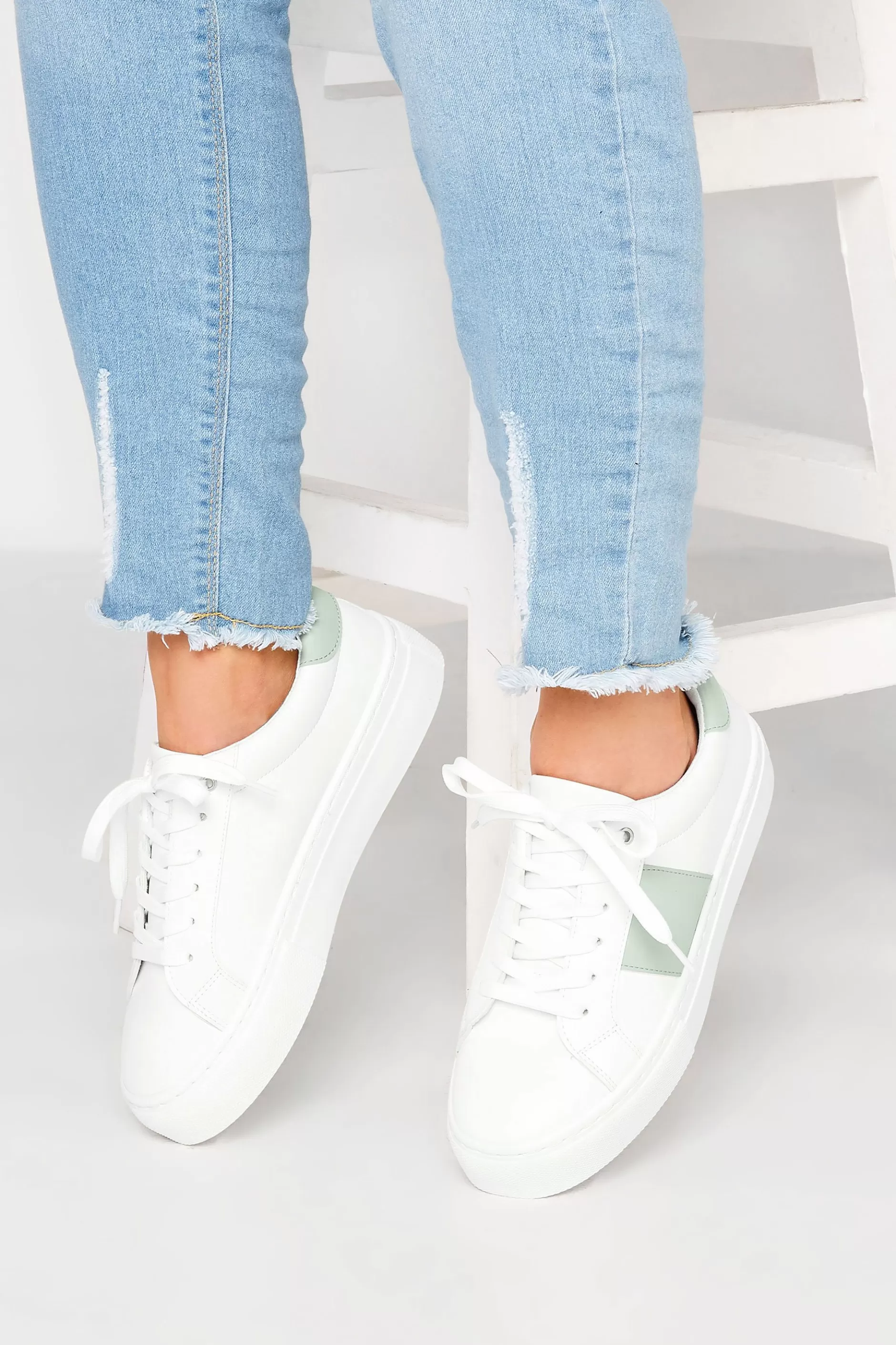 Women M&Co Trainers>Limited Collection Limited Collection White & Mint Green Stripe Trainers In Wide Eee Fit