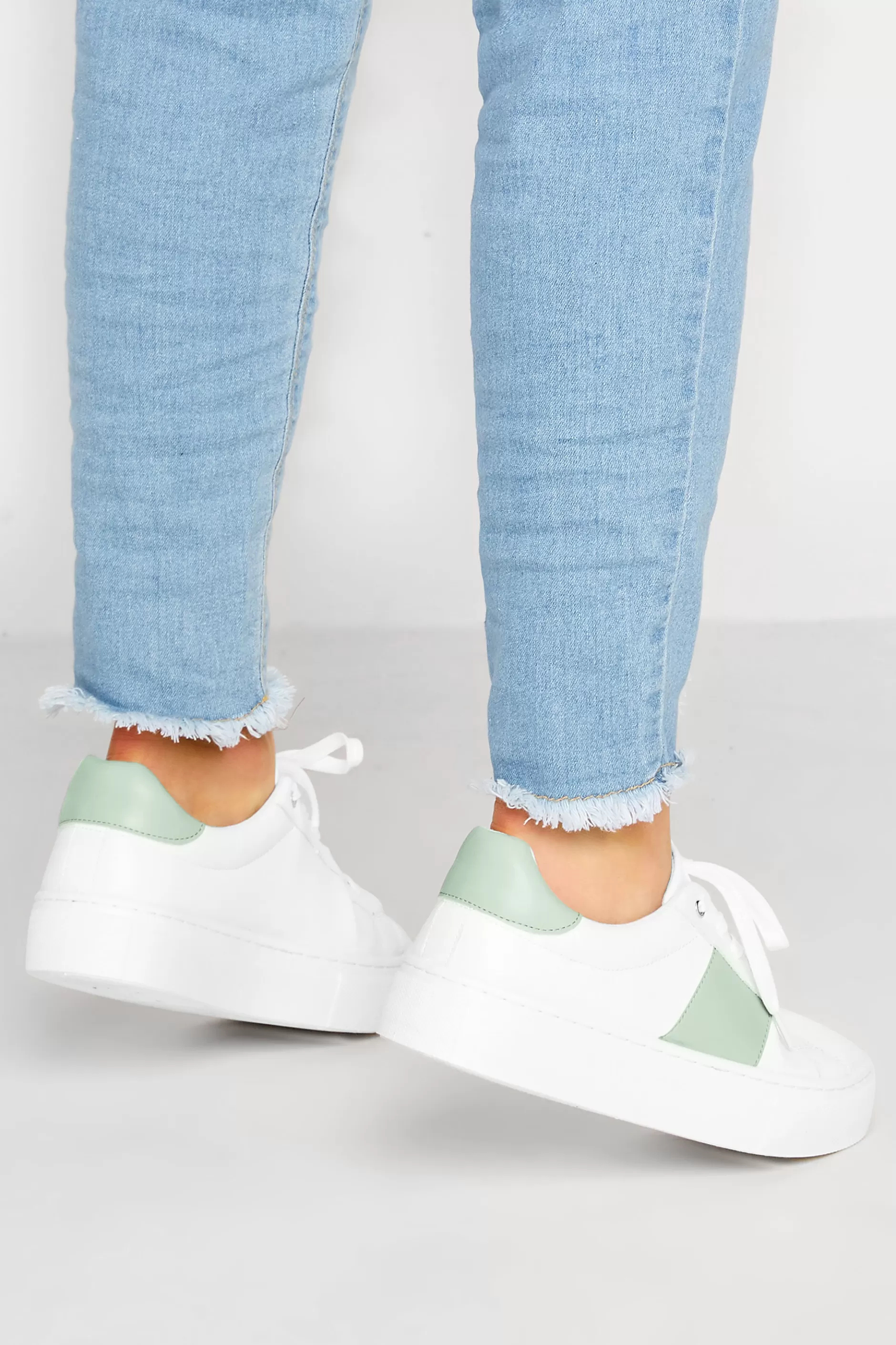 Women M&Co Trainers>Limited Collection Limited Collection White & Mint Green Stripe Trainers In Wide Eee Fit