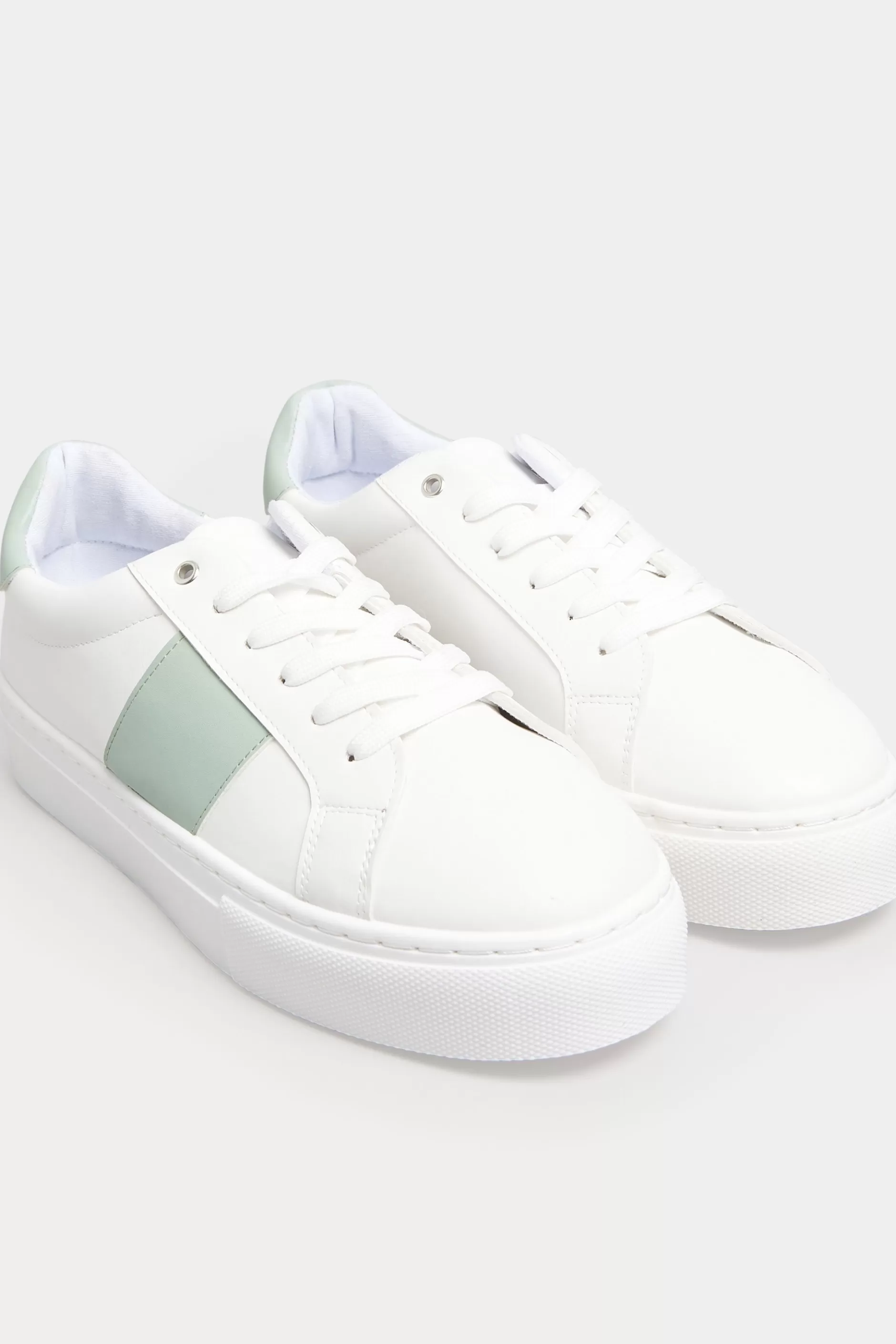 Women M&Co Trainers>Limited Collection Limited Collection White & Mint Green Stripe Trainers In Wide Eee Fit