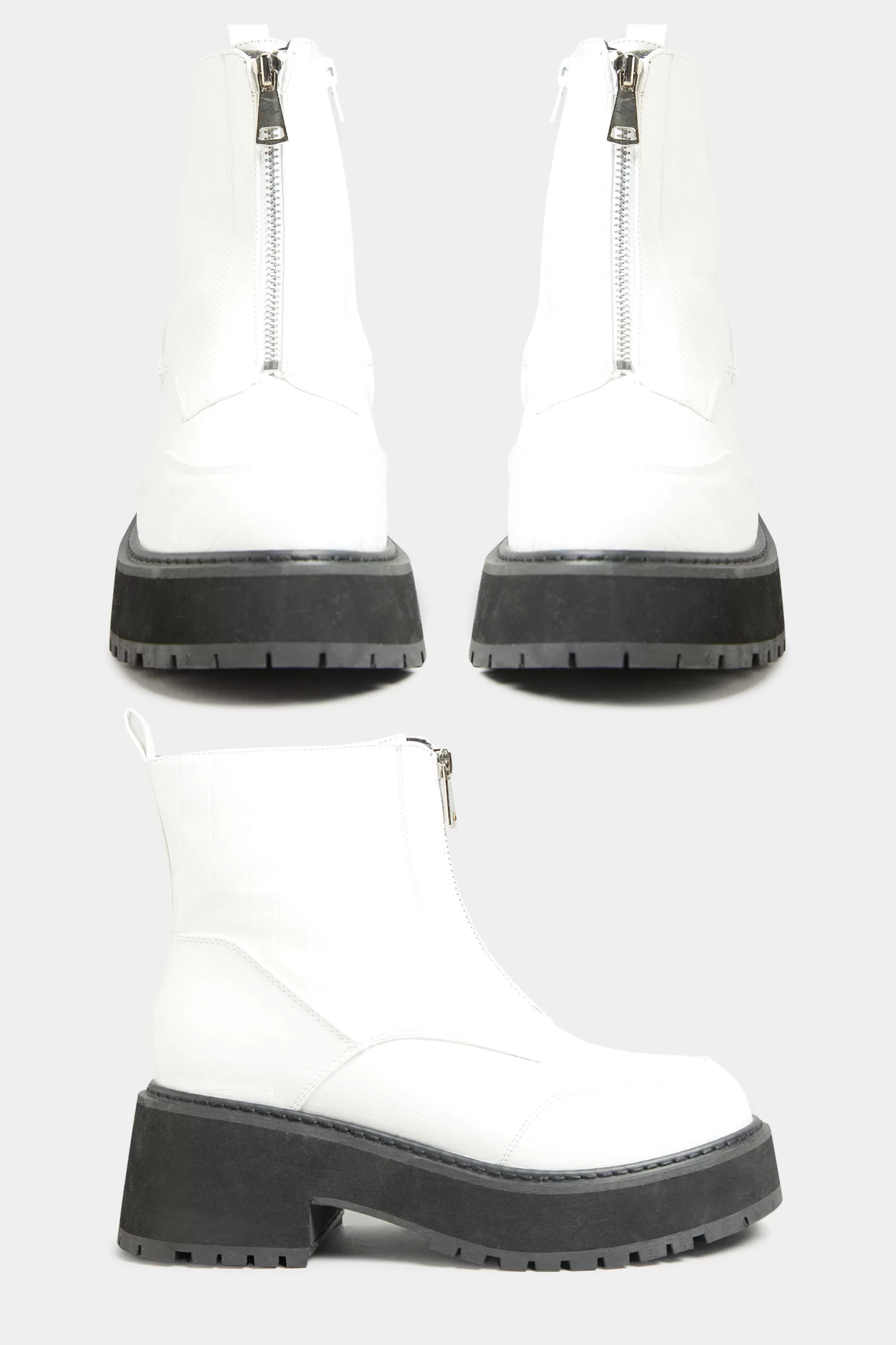 Women M&Co Boots>Limited Collection Limited Collection White Croc Leather Look Zip Chunky Boots In Wide E Fit