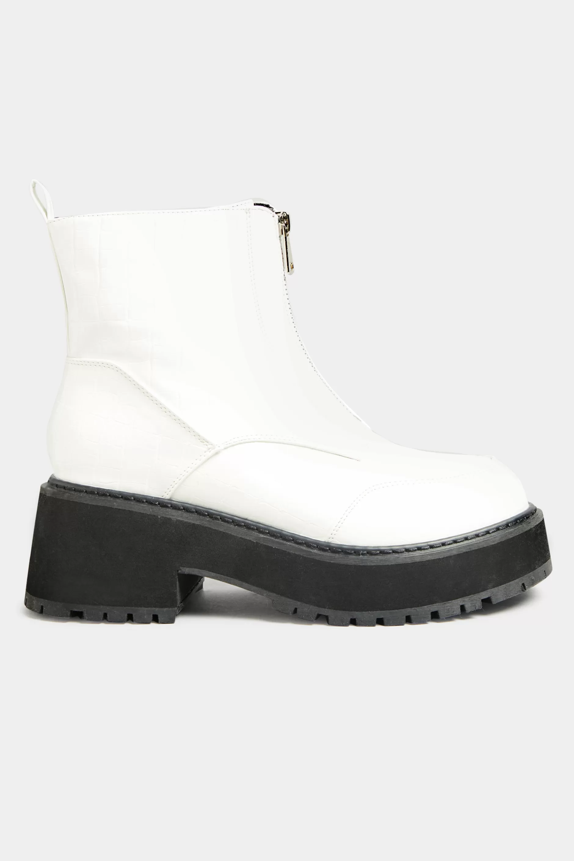 Women M&Co Boots>Limited Collection Limited Collection White Croc Leather Look Zip Chunky Boots In Wide E Fit