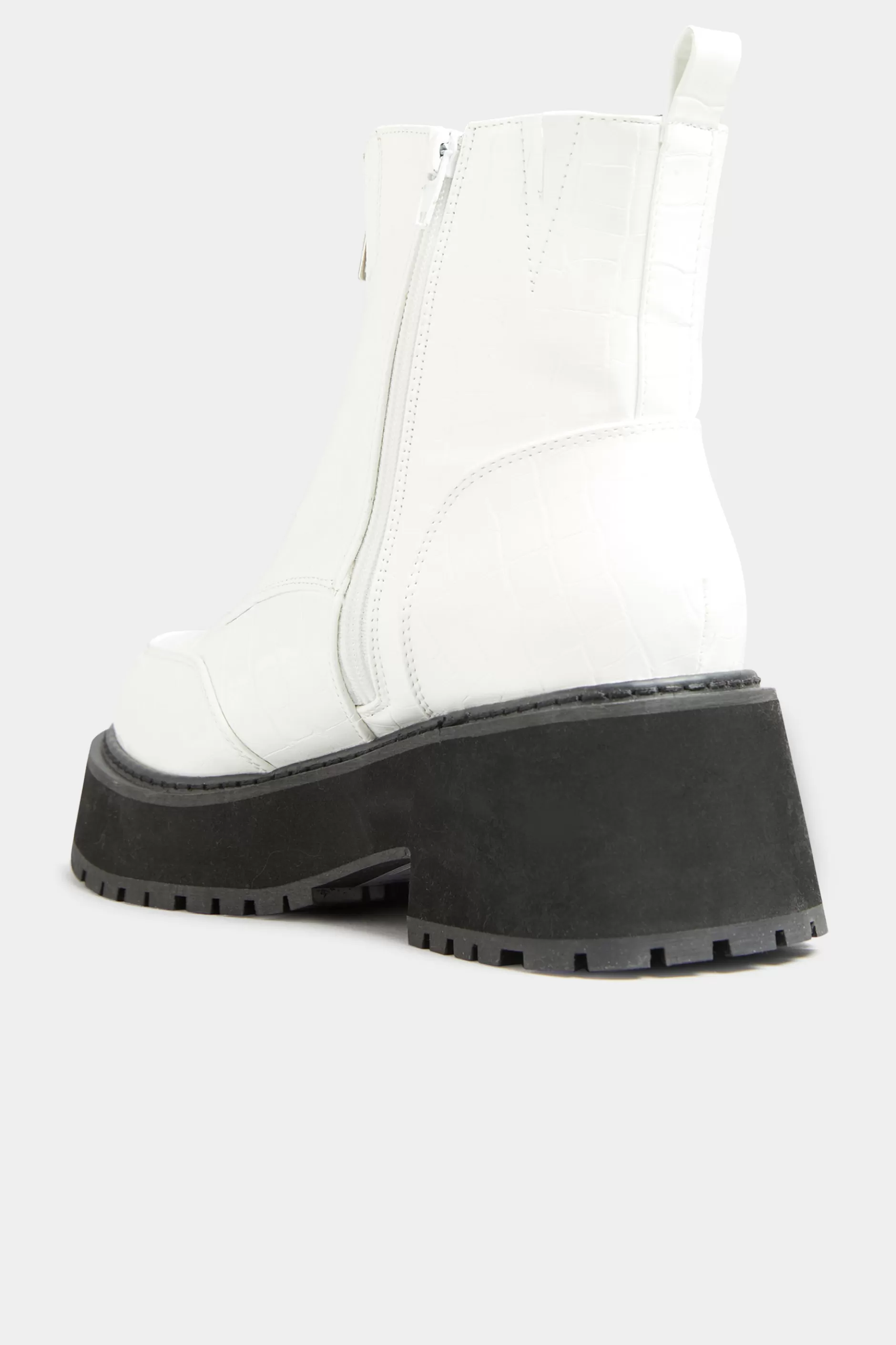 Women M&Co Boots>Limited Collection Limited Collection White Croc Leather Look Zip Chunky Boots In Wide E Fit