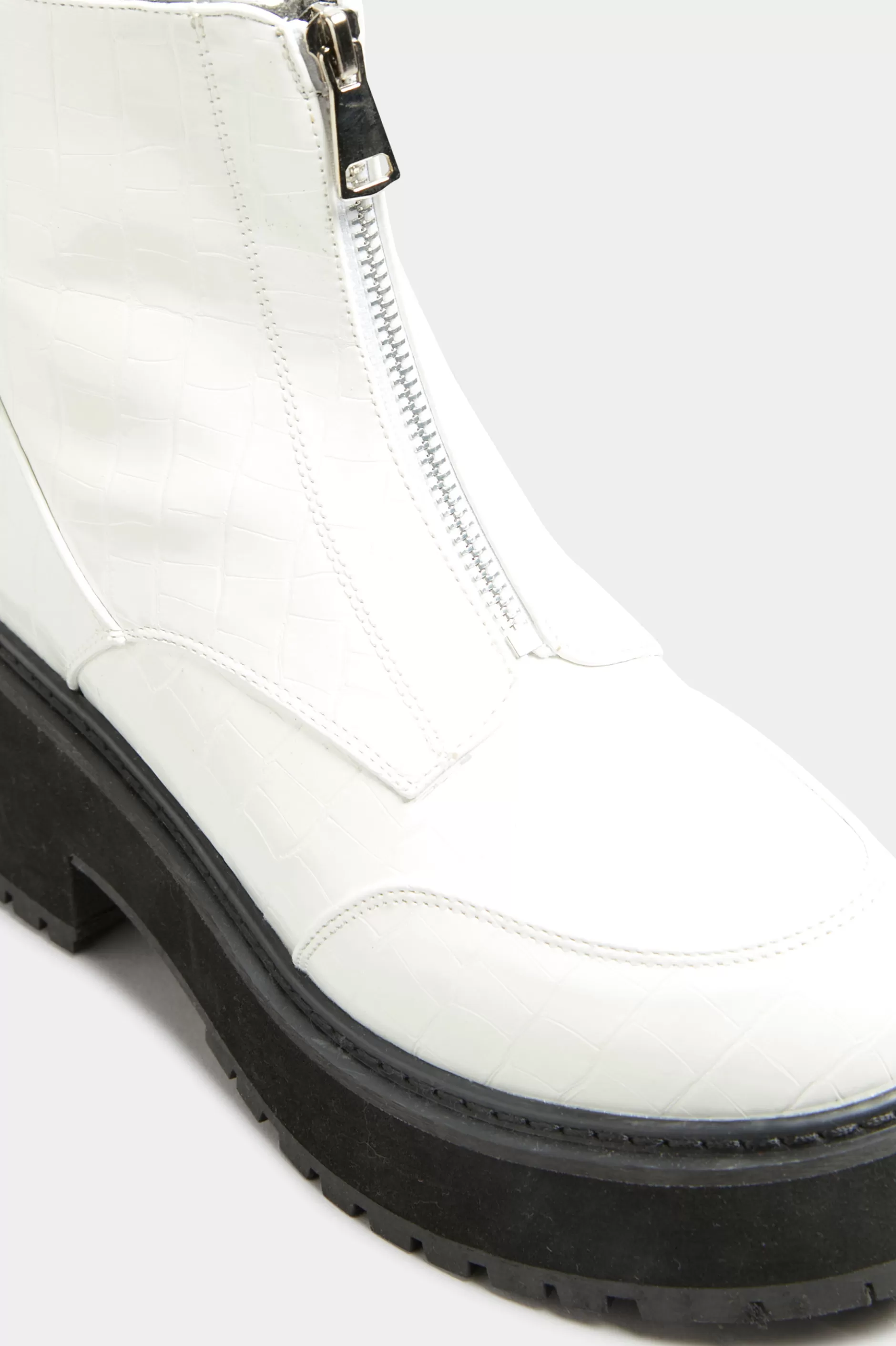 Women M&Co Boots>Limited Collection Limited Collection White Croc Leather Look Zip Chunky Boots In Wide E Fit