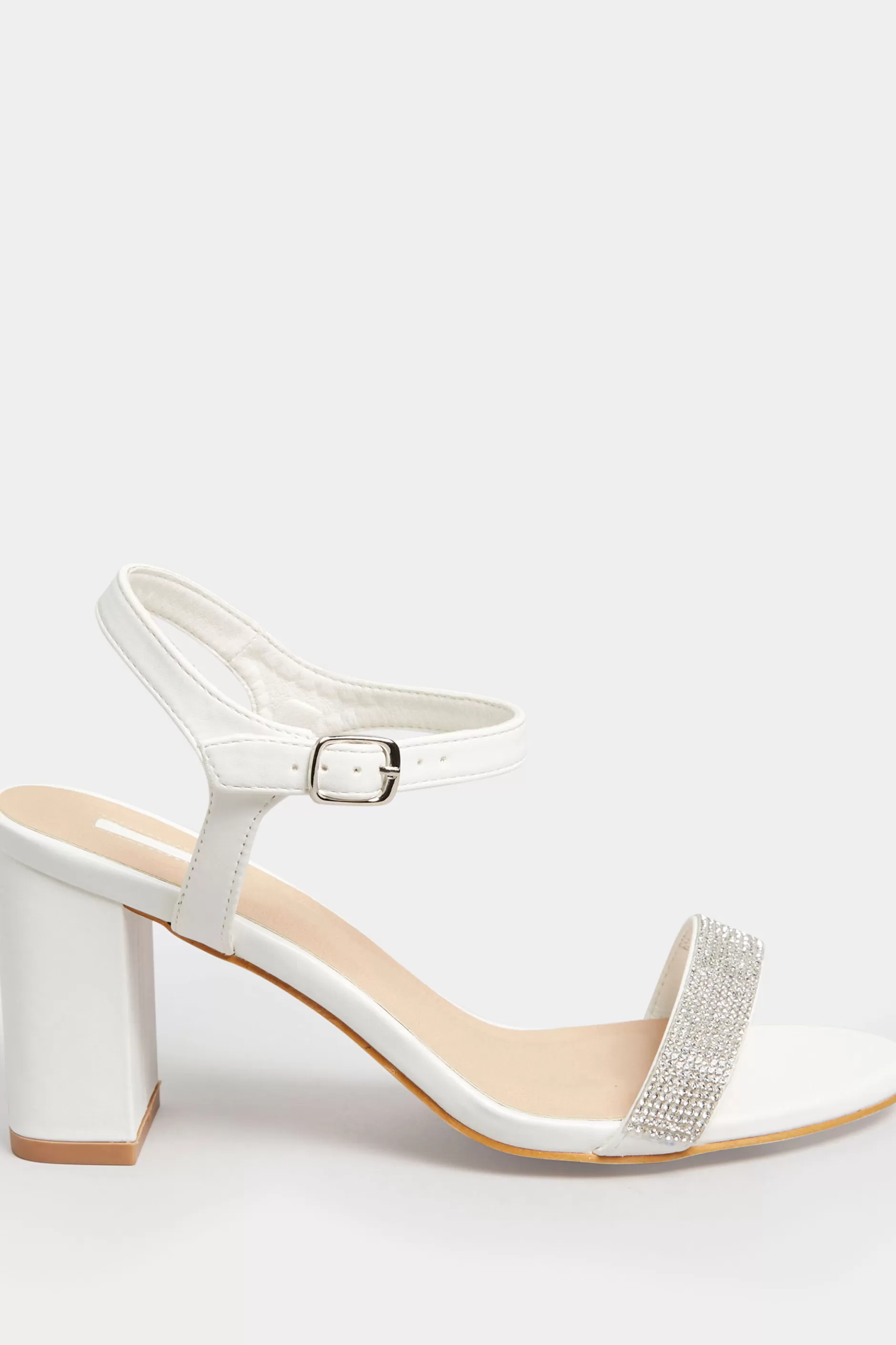 Women M&Co Heels>Limited Collection Limited Collection White Diamante Block Heel Sandal In Wide E Fit & Extra Wide Eee Fit