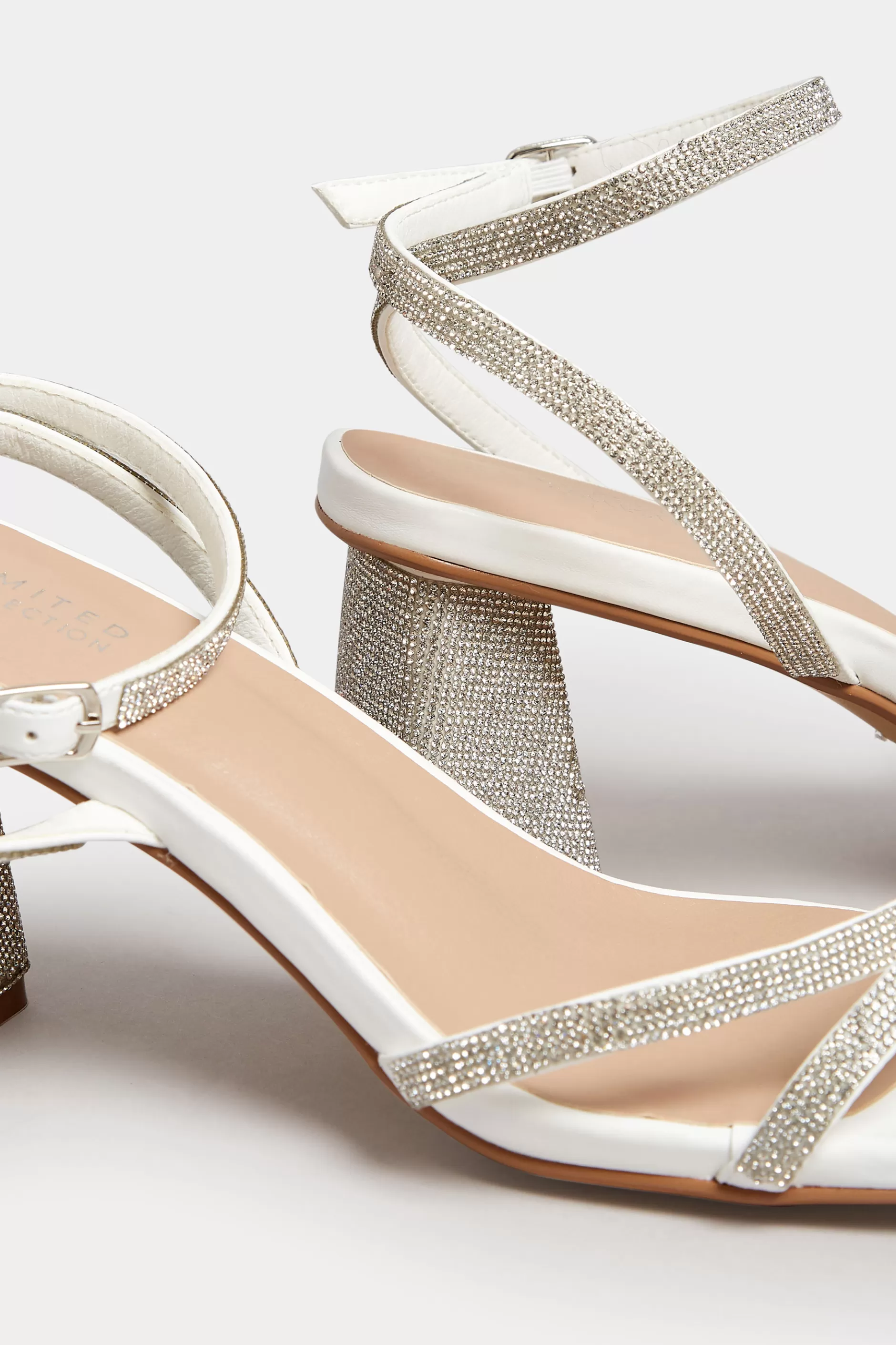 Women M&Co Heels>Limited Collection Limited Collection White Diamante Strappy Heel Sandals In Wide E Fit & Extra Wide Eee Fit