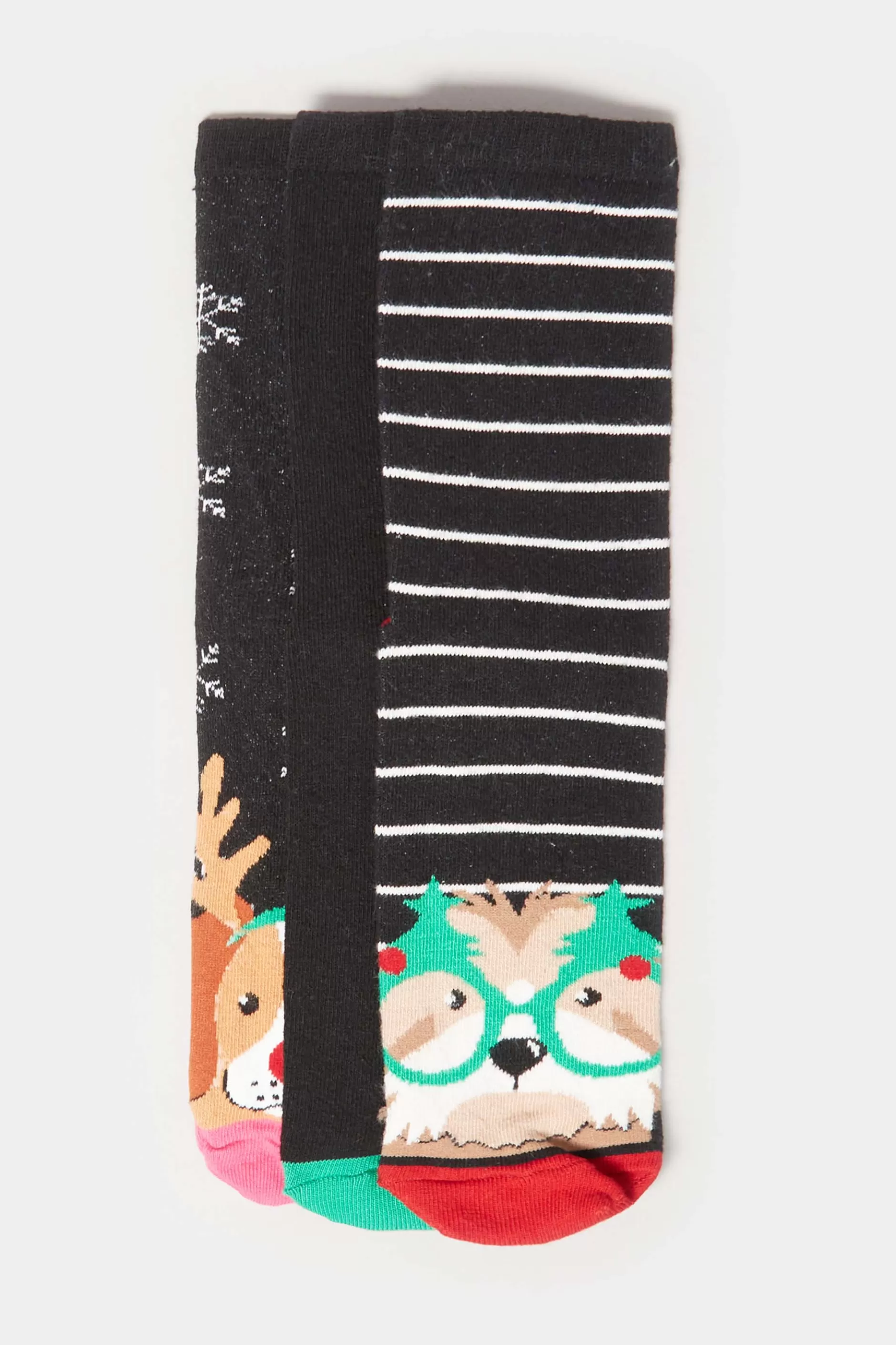 Women M&Co Socks>Lts Lts 3 Pack Black Christmas Dog Novelty Ankle Socks