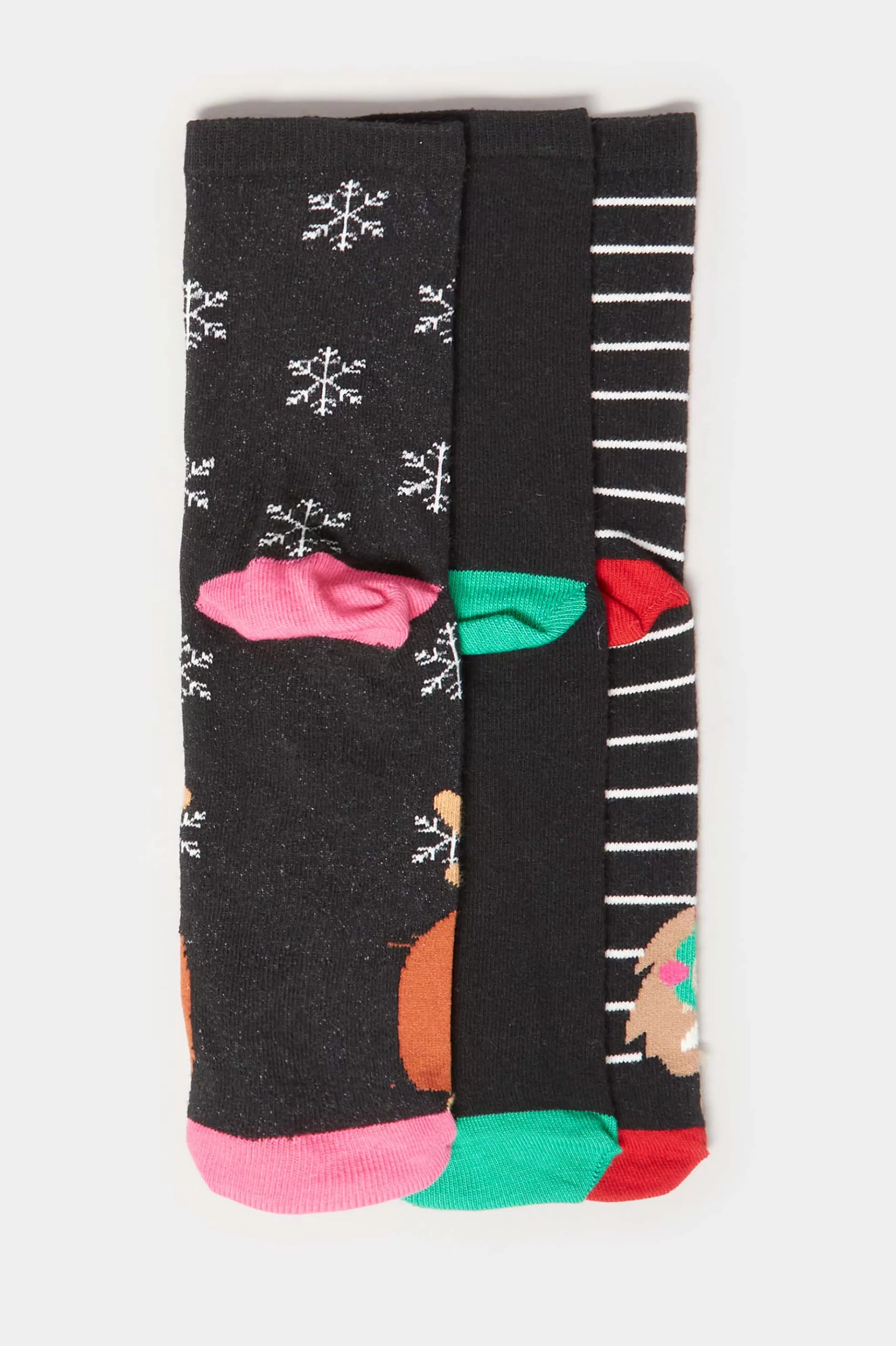 Women M&Co Socks>Lts Lts 3 Pack Black Christmas Dog Novelty Ankle Socks
