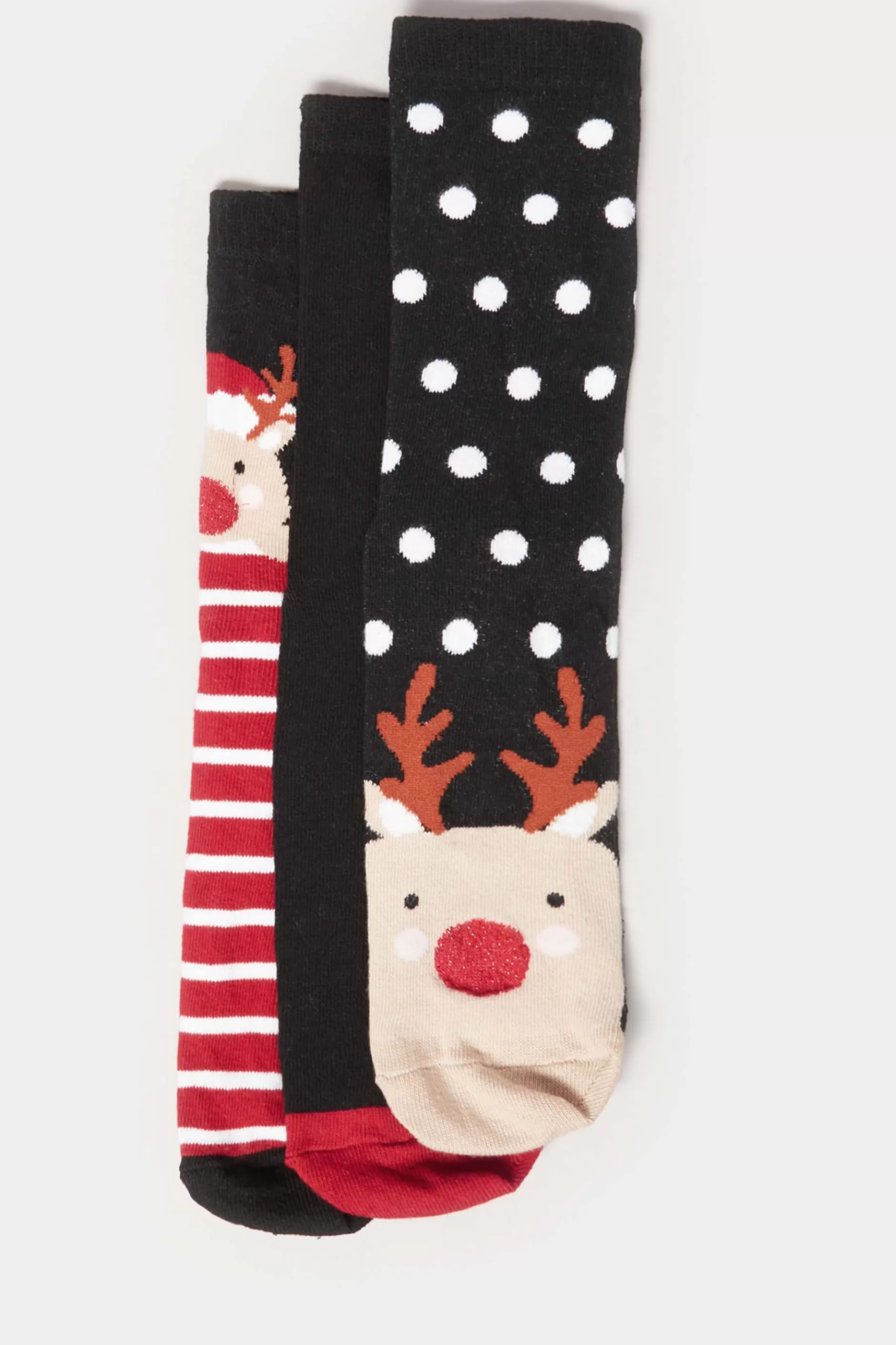 Women M&Co Socks>Lts Lts 3 Pack Black Novelty Reindeer Ankle Socks