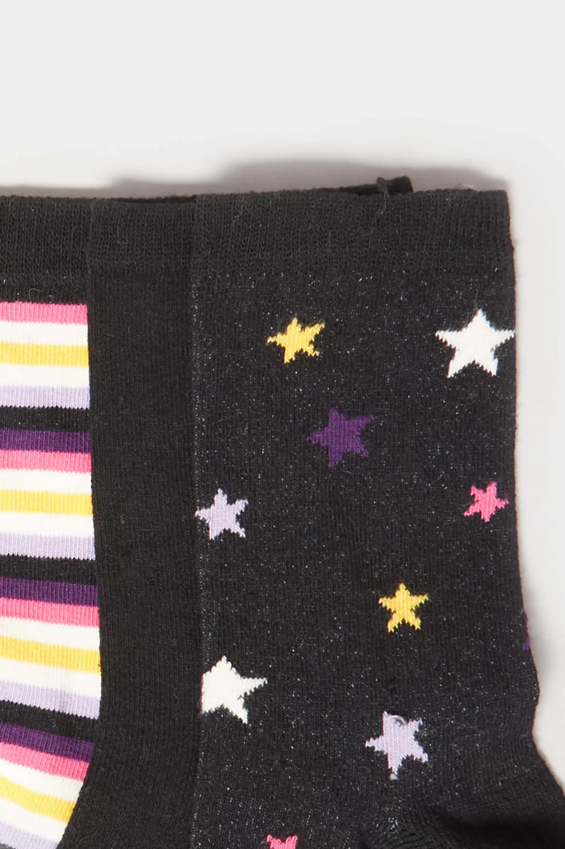 Women M&Co Socks>Lts Lts 3 Pack Black Star & Stripe Print Ankle Socks