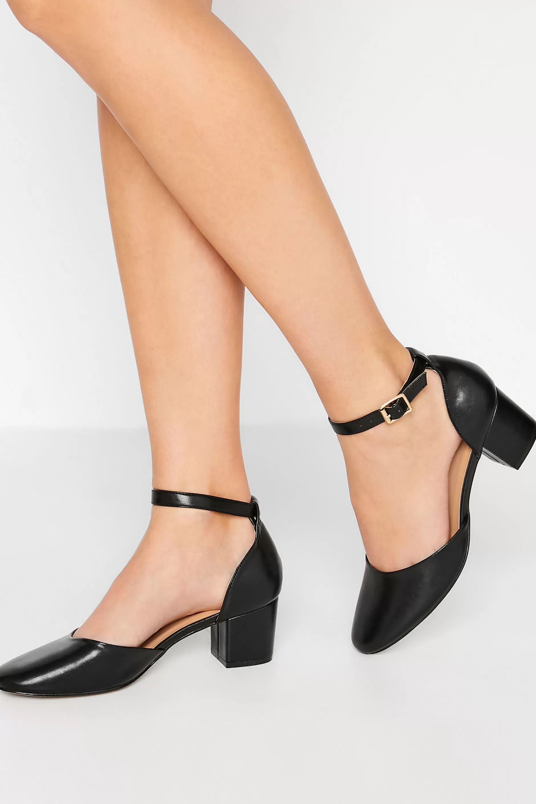 Women M&Co Heels>Lts Lts Black Two Part Block Heel Court Shoes In Standard Fit