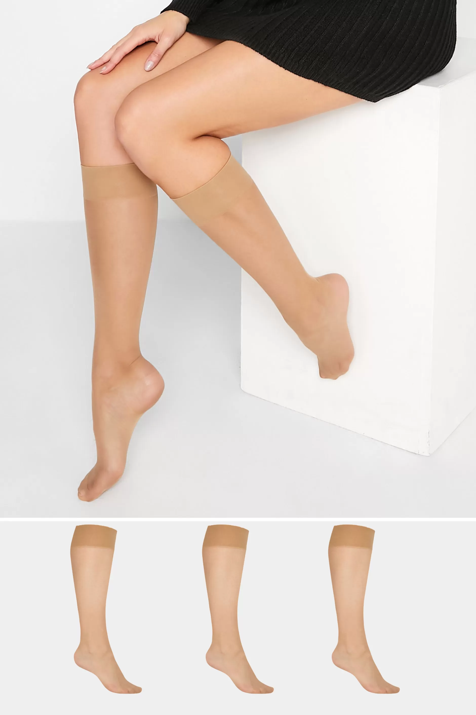 Women M&Co Tights>Lts Lts Tall Nude 3 Pack Knee High 15 Denier Tights