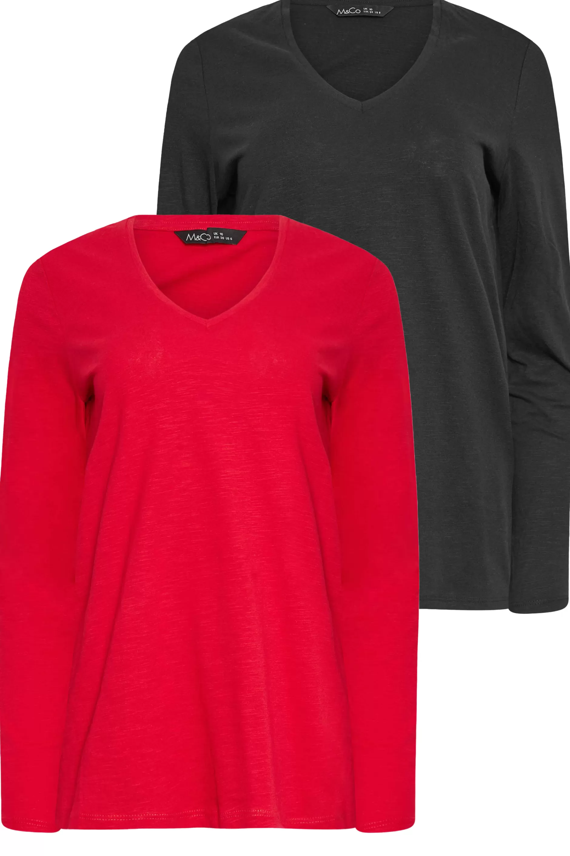 Women M&Co T-Shirts> 2 Pack Black & Red V-Neck T-Shirts