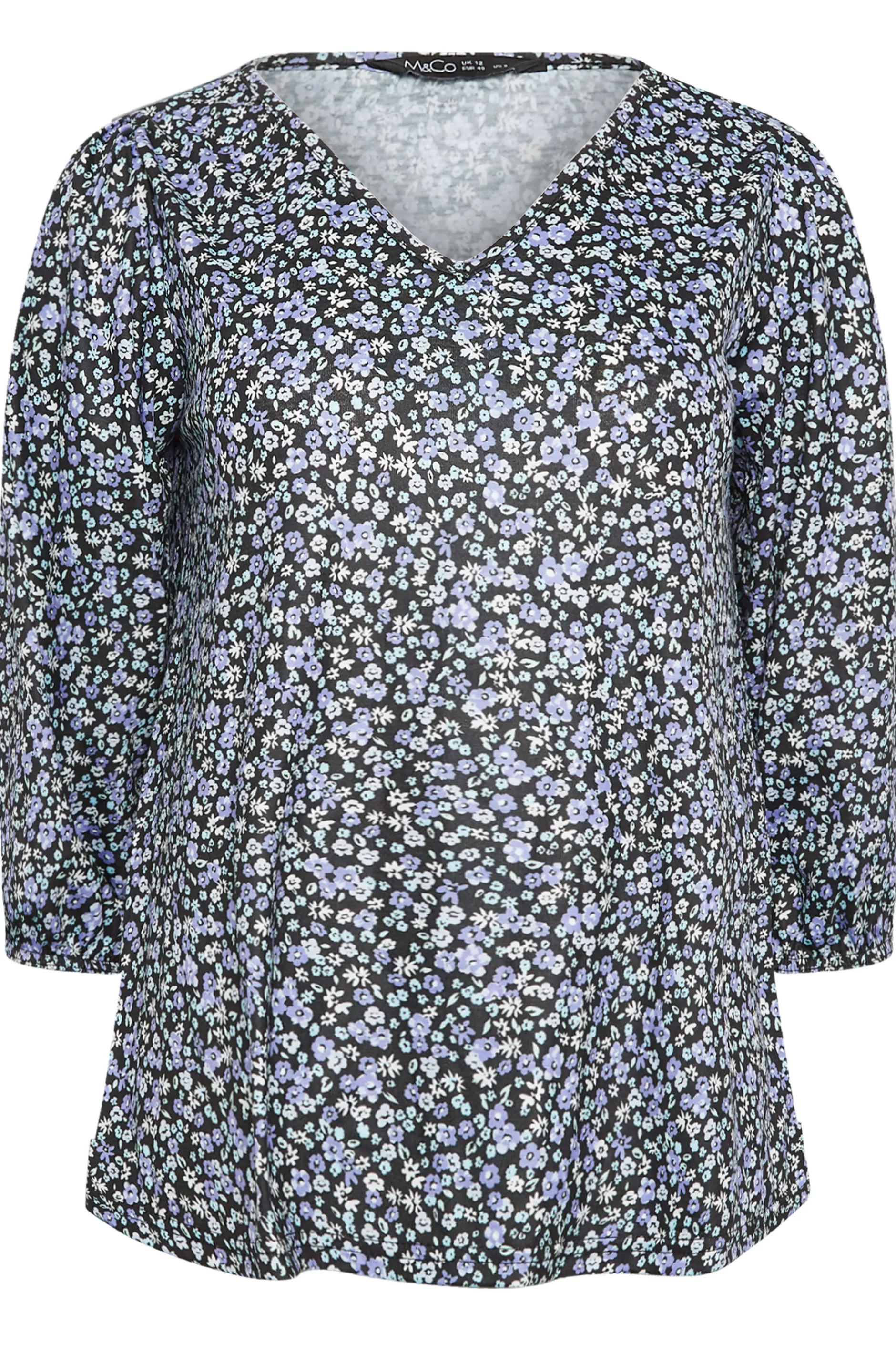 Women M&Co Long Sleeve Tops> Petites Petite Blue Ditsy Floral Print Top