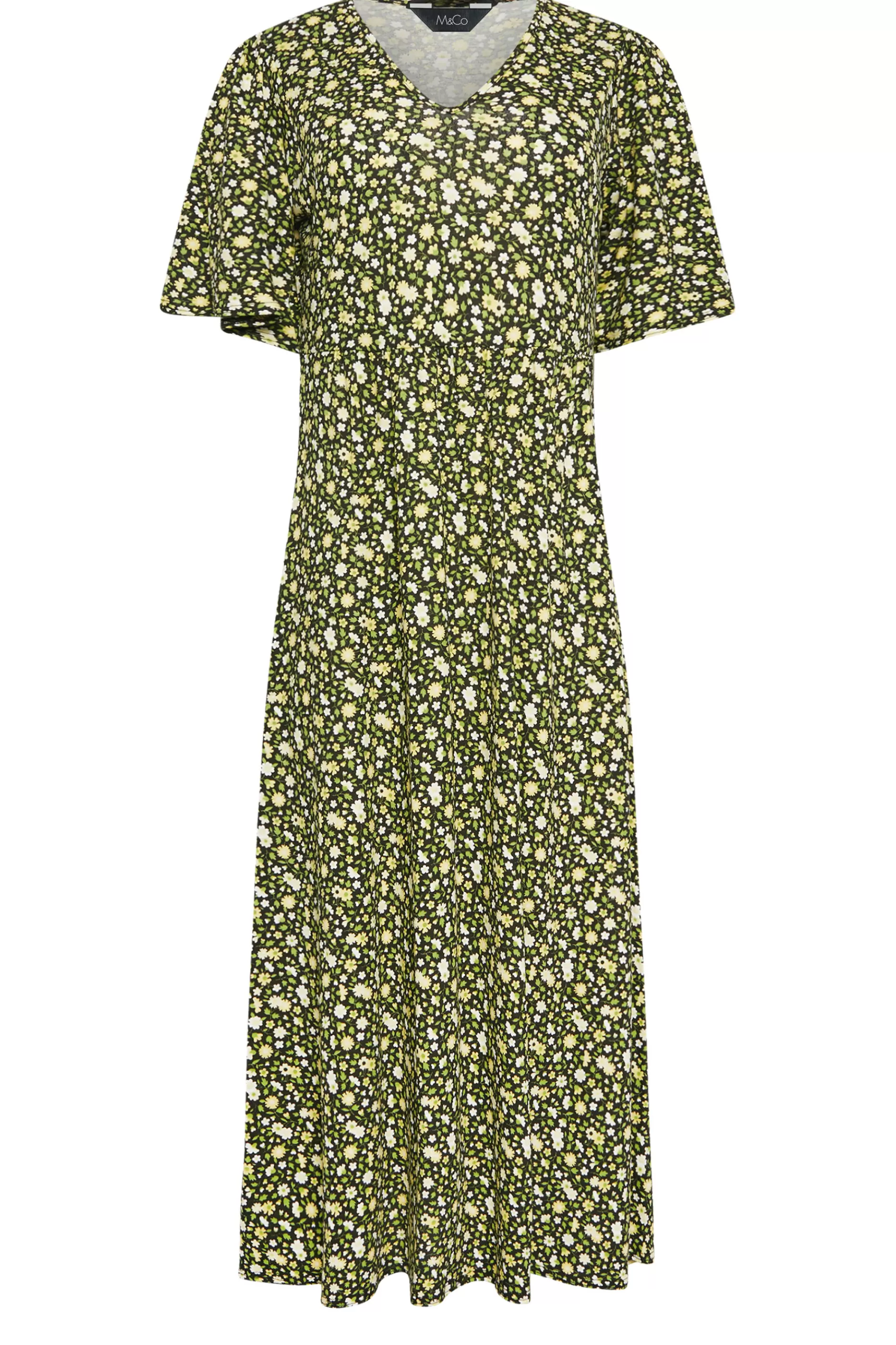 Women M&Co Midi Dresses> Petites Petite Green & Yellow Ditsy Floral Print Dress