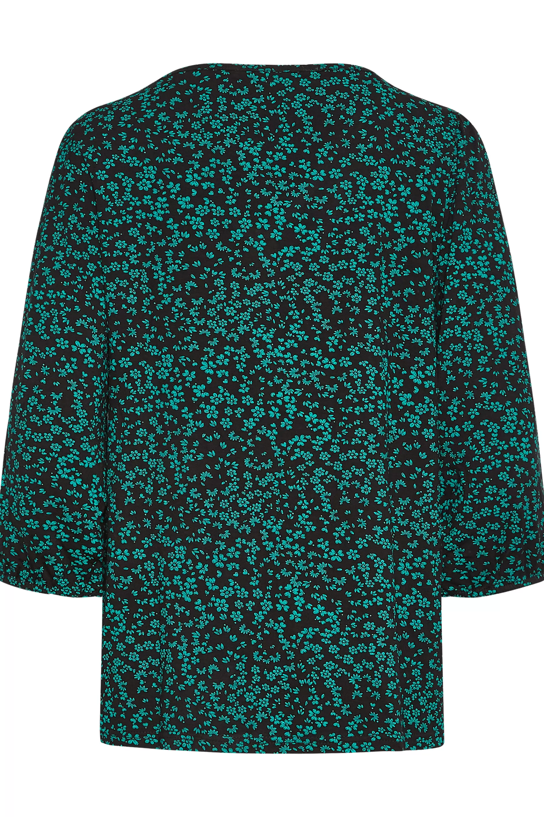 Women M&Co Long Sleeve Tops> Petites Petite Green Ditsy Floral Print Top