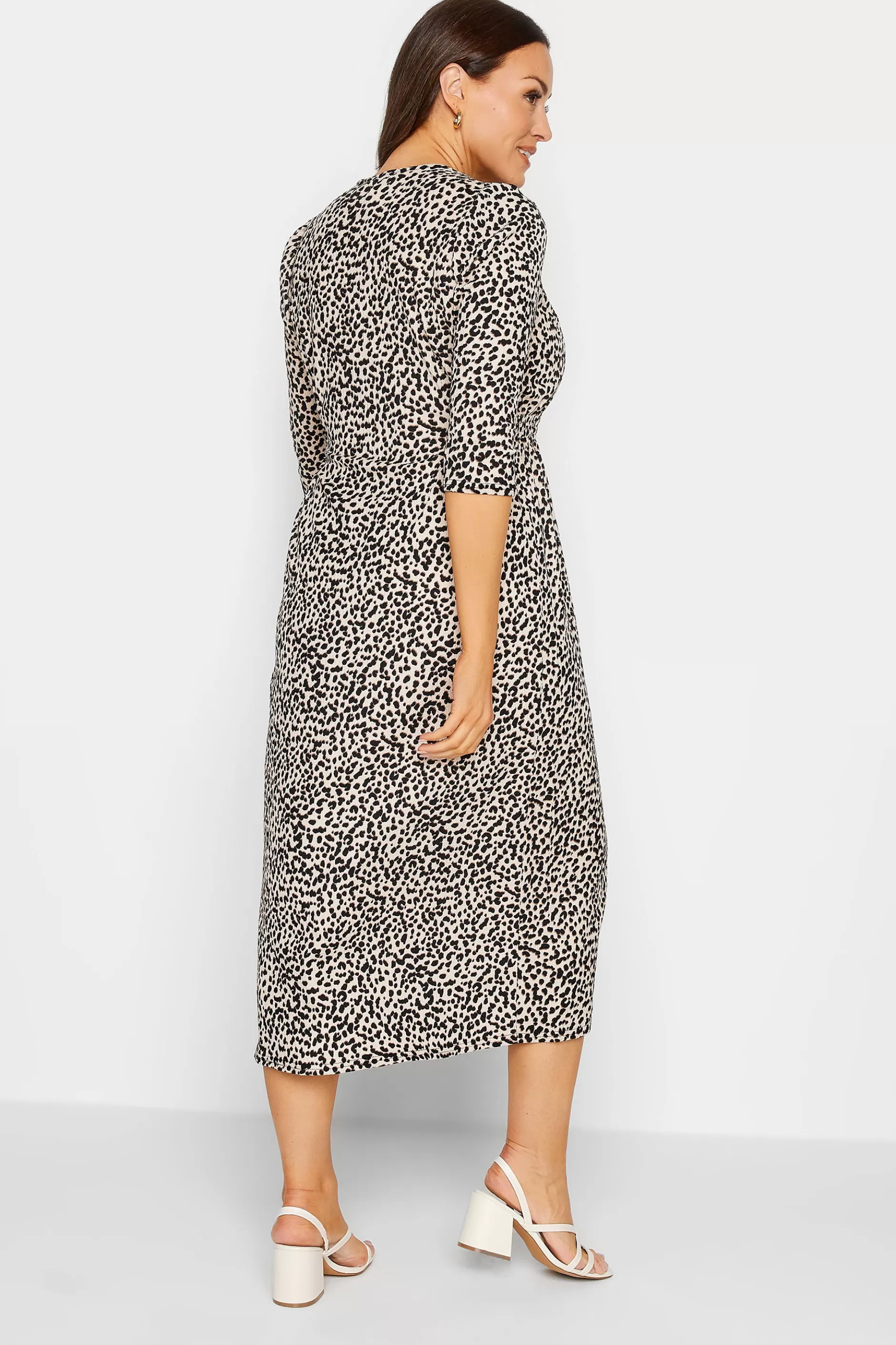 Women M&Co Midi Dresses> Womens Beige Brown Leopard Print Button Through Midaxi Dress