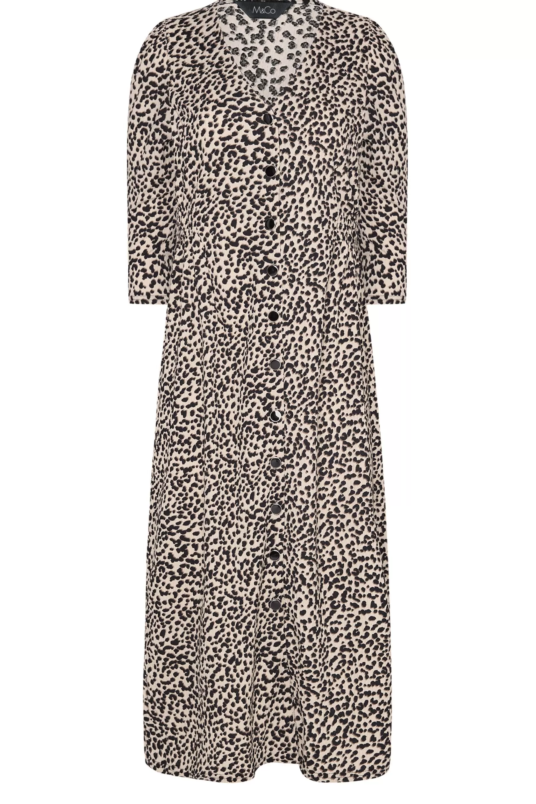 Women M&Co Midi Dresses> Womens Beige Brown Leopard Print Button Through Midaxi Dress