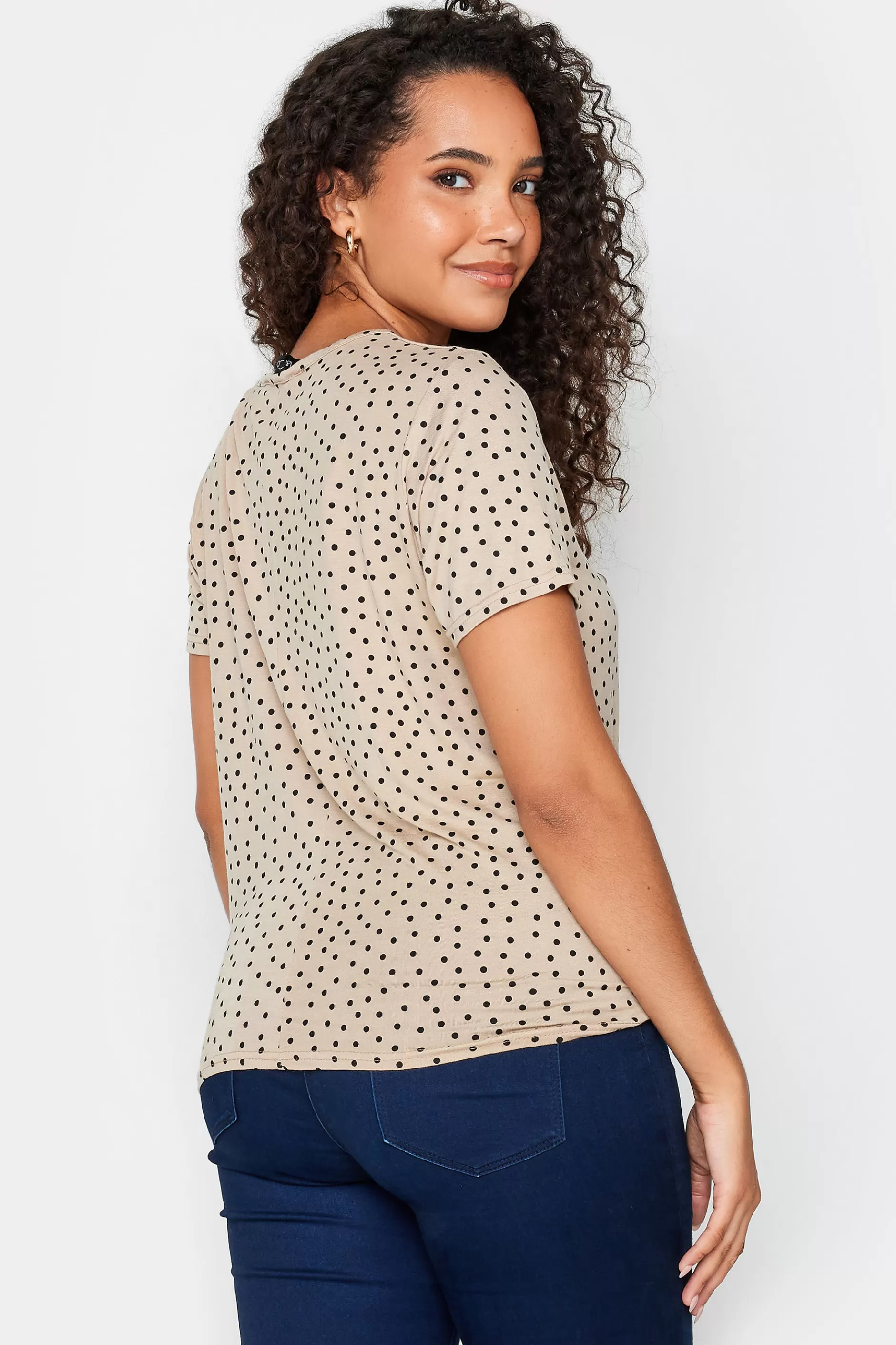 Women M&Co T-Shirts> Womens Beige Brown Spot Print Tie Detail T-Shirt