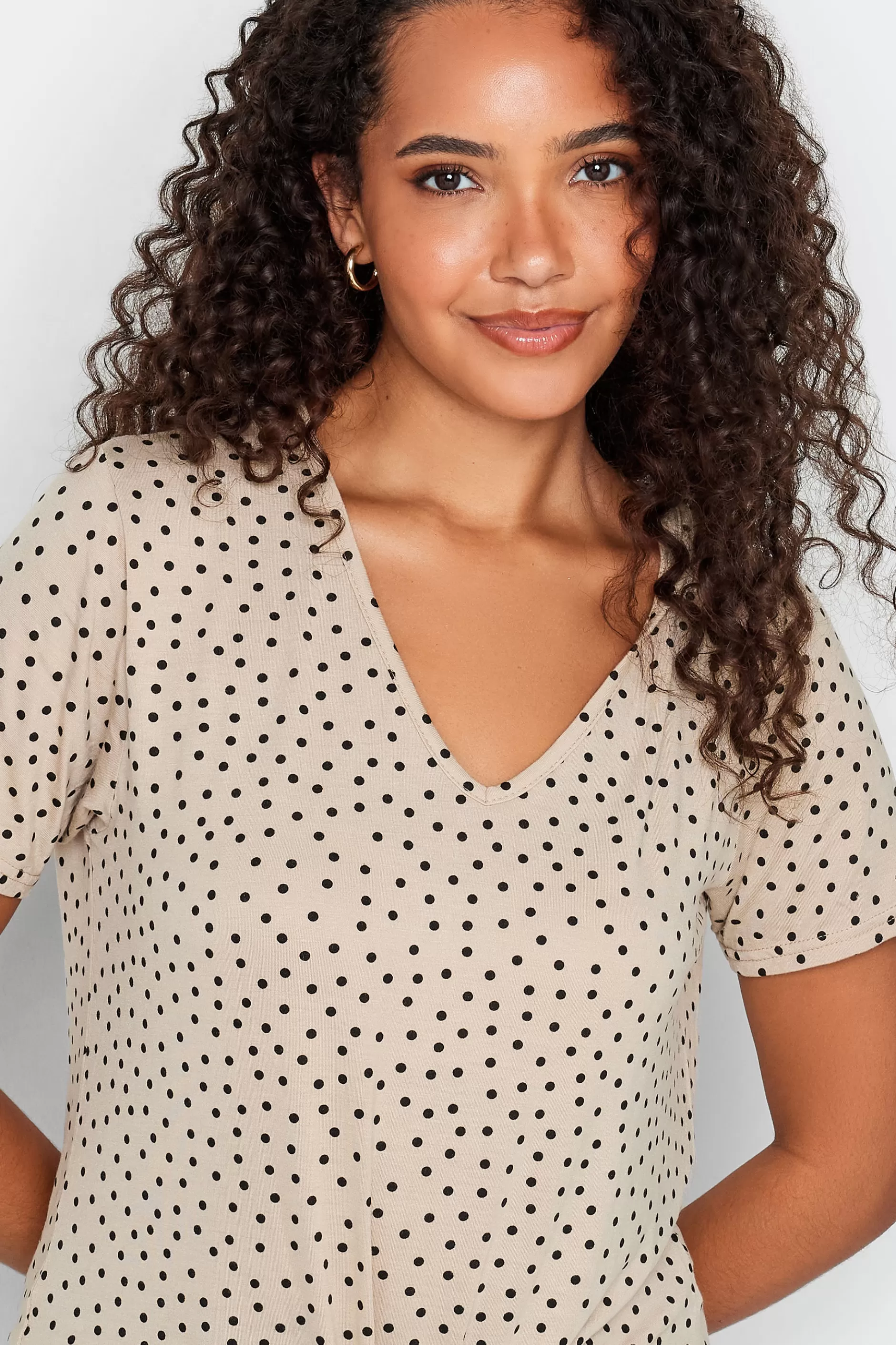 Women M&Co T-Shirts> Womens Beige Brown Spot Print Tie Detail T-Shirt