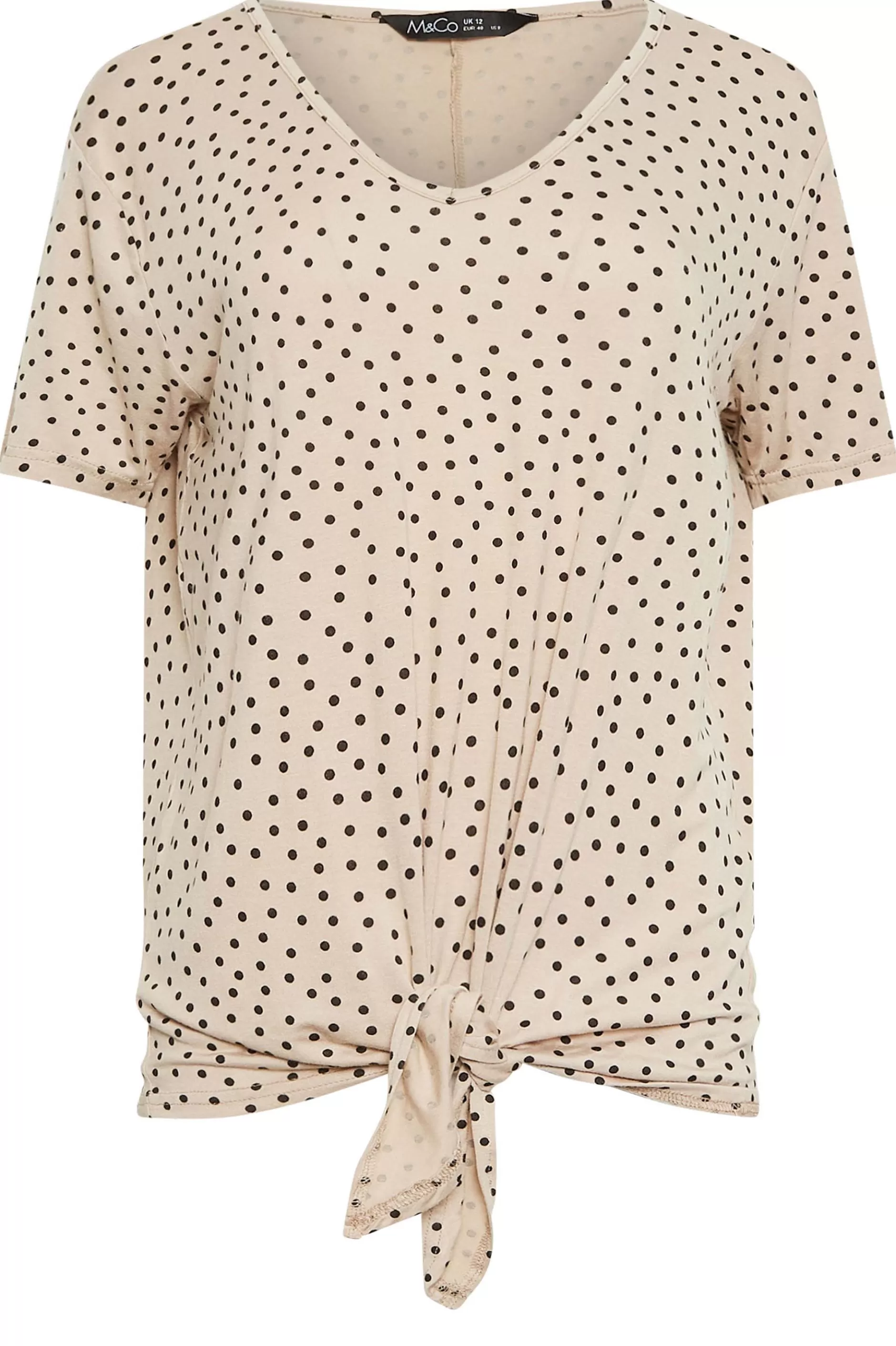 Women M&Co T-Shirts> Womens Beige Brown Spot Print Tie Detail T-Shirt