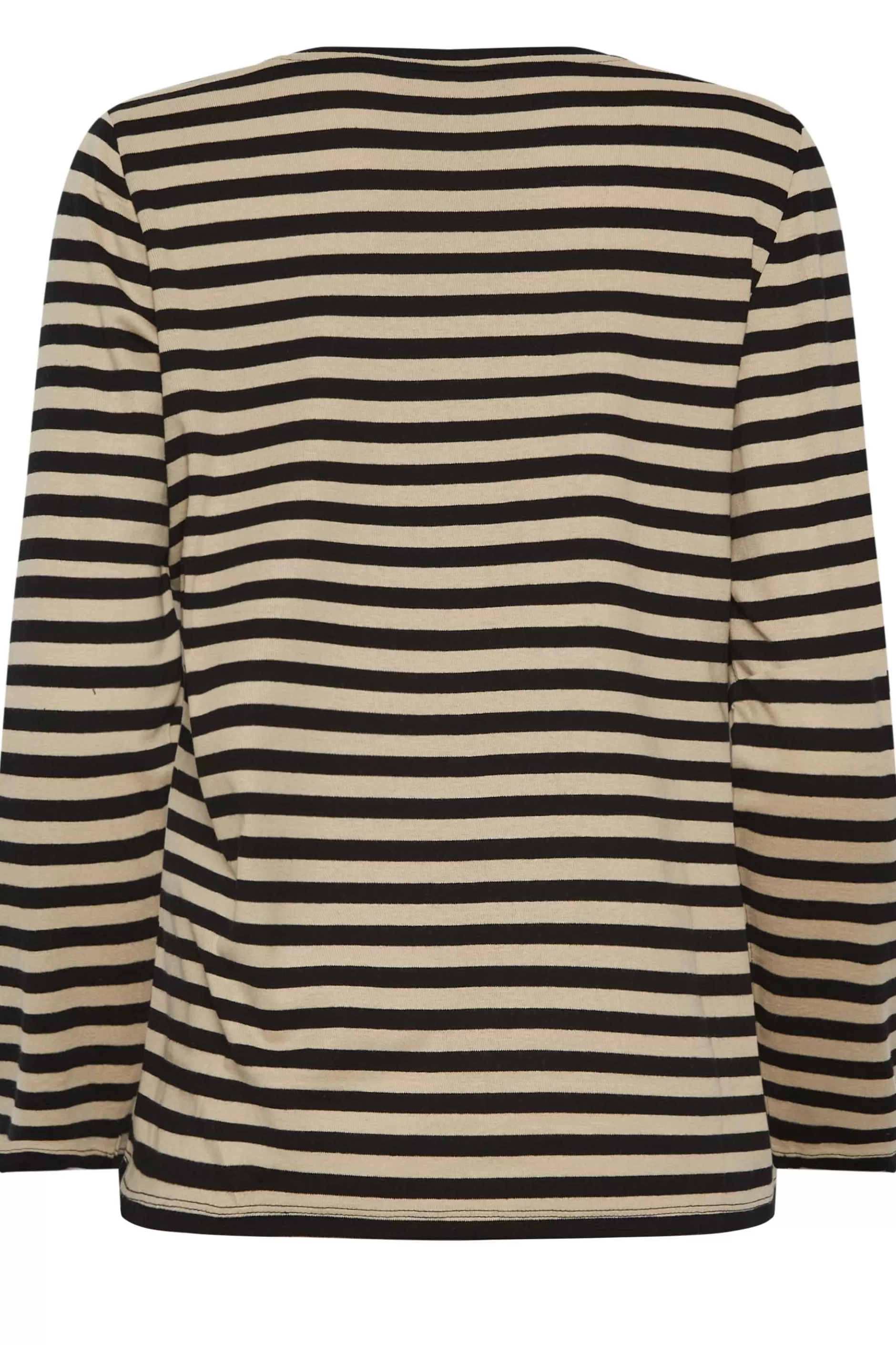 Women M&Co T-Shirts> Womens Beige Brown Stripe V-Neck Cotton Long Sleeve T-Shirt
